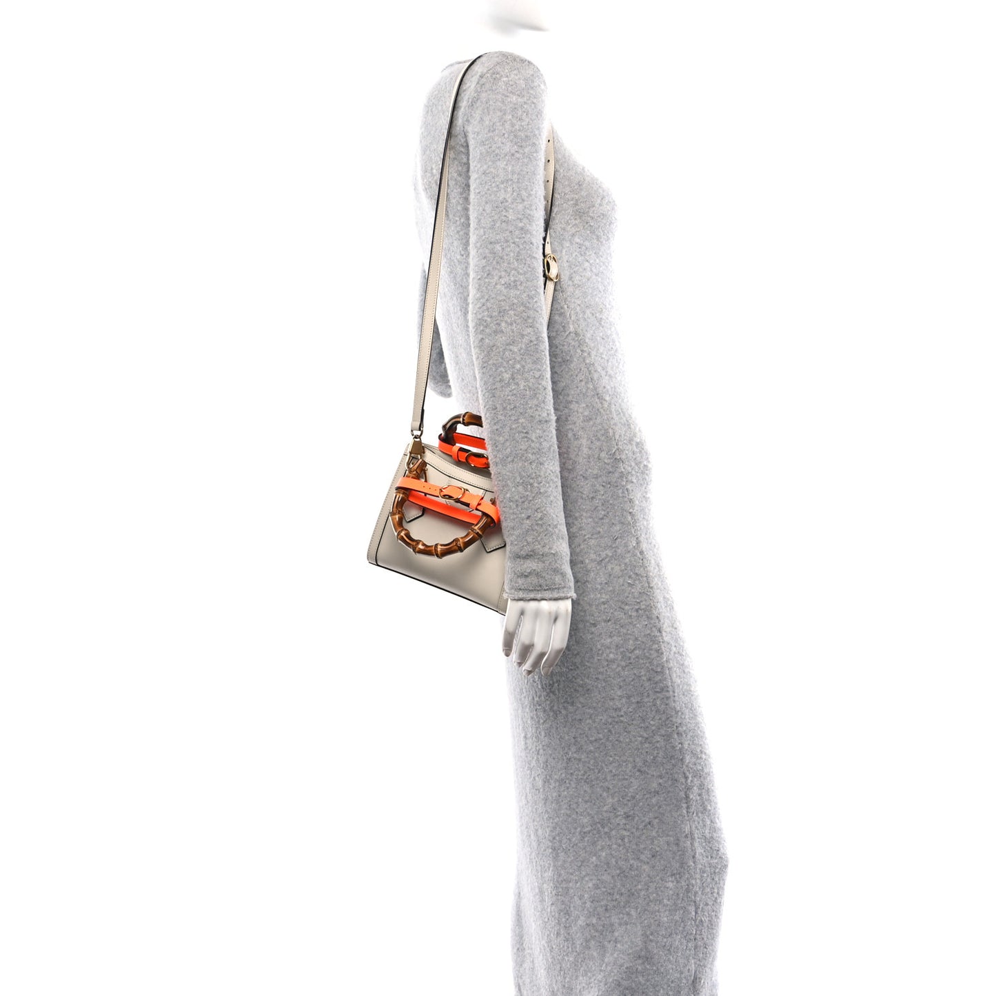 Wonka Grain Calfskin Mini Diana Tote Bag Mystic White Orange Fluo
