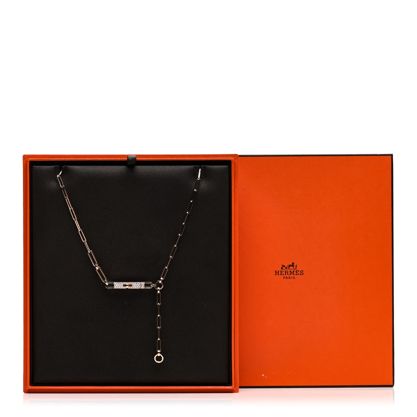 18K Rose Gold Diamond Pave PM Kelly Chaine Lariat Necklace SH