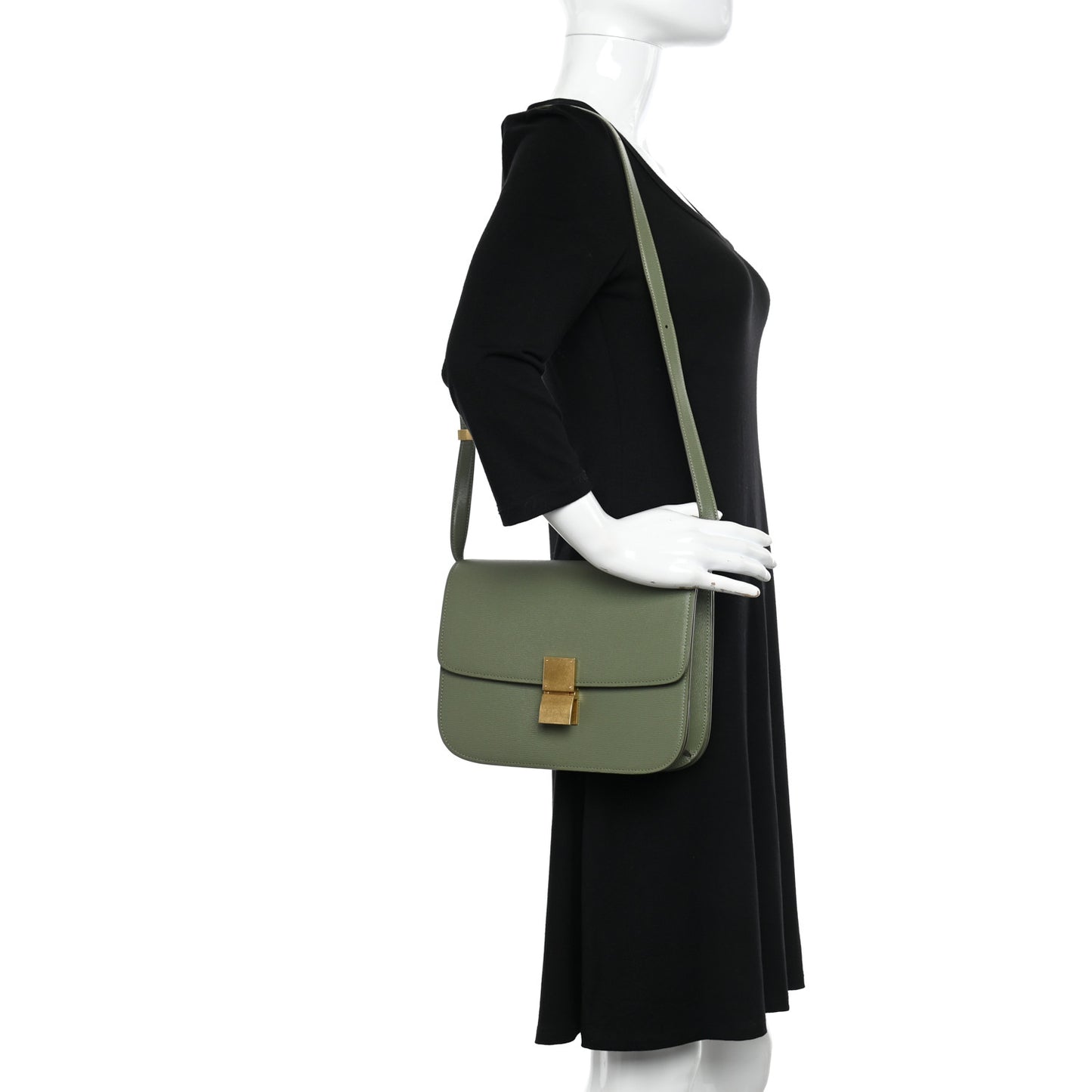 Liege Calfskin Medium Classic Box Flap Bag Army Green