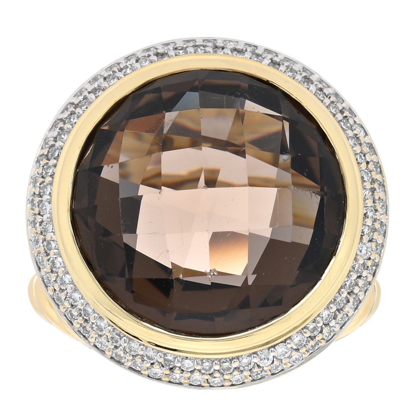 18K Yellow Gold Diamond Smoky Quartz 18mm Cerise Ring 56 7.5