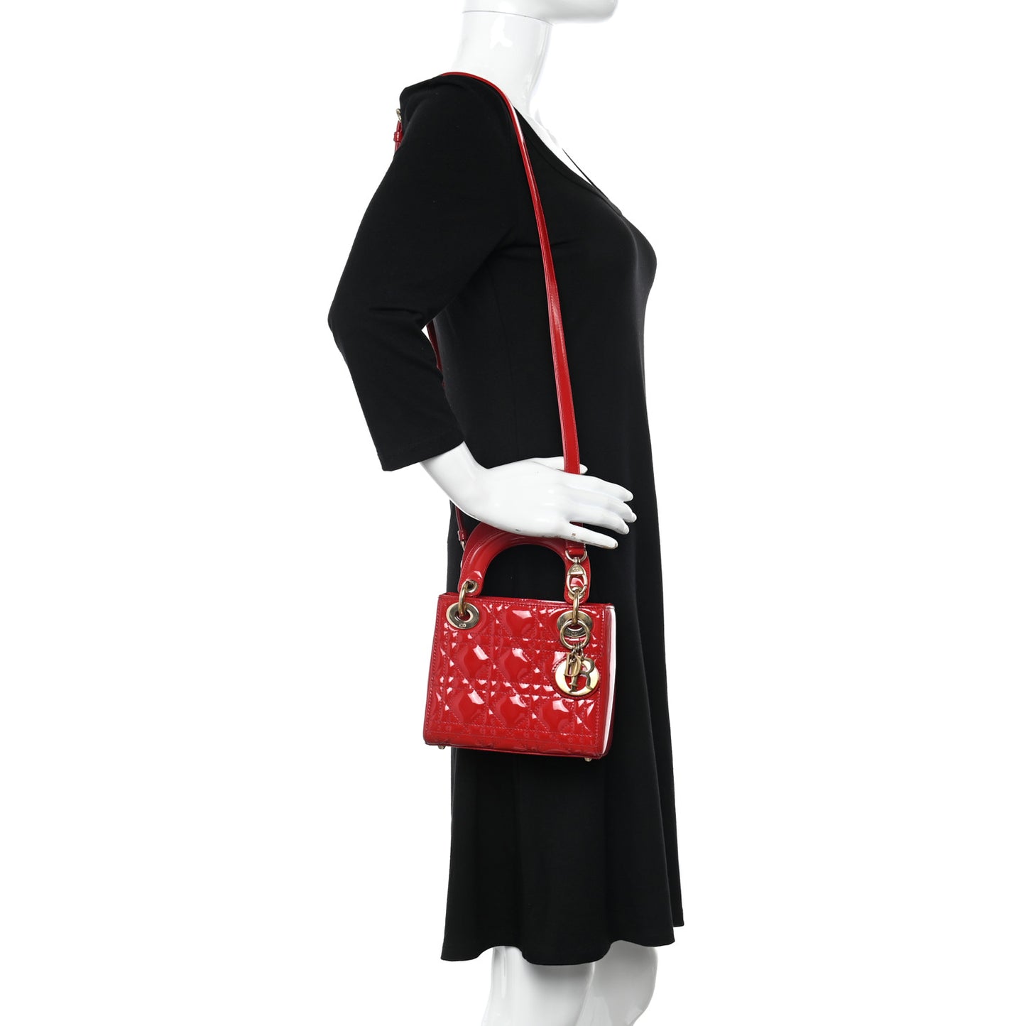 Patent Cannage Mini Lady Dior Red
