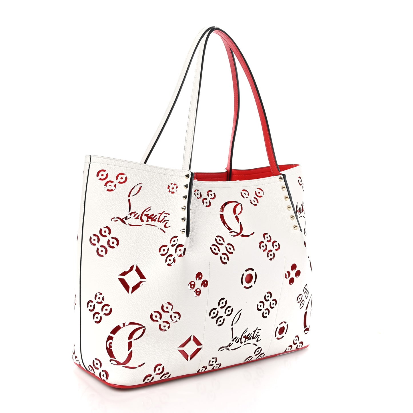 Calfskin Perforated Large Loubinthesky Cabarock Spikes Tote Snow