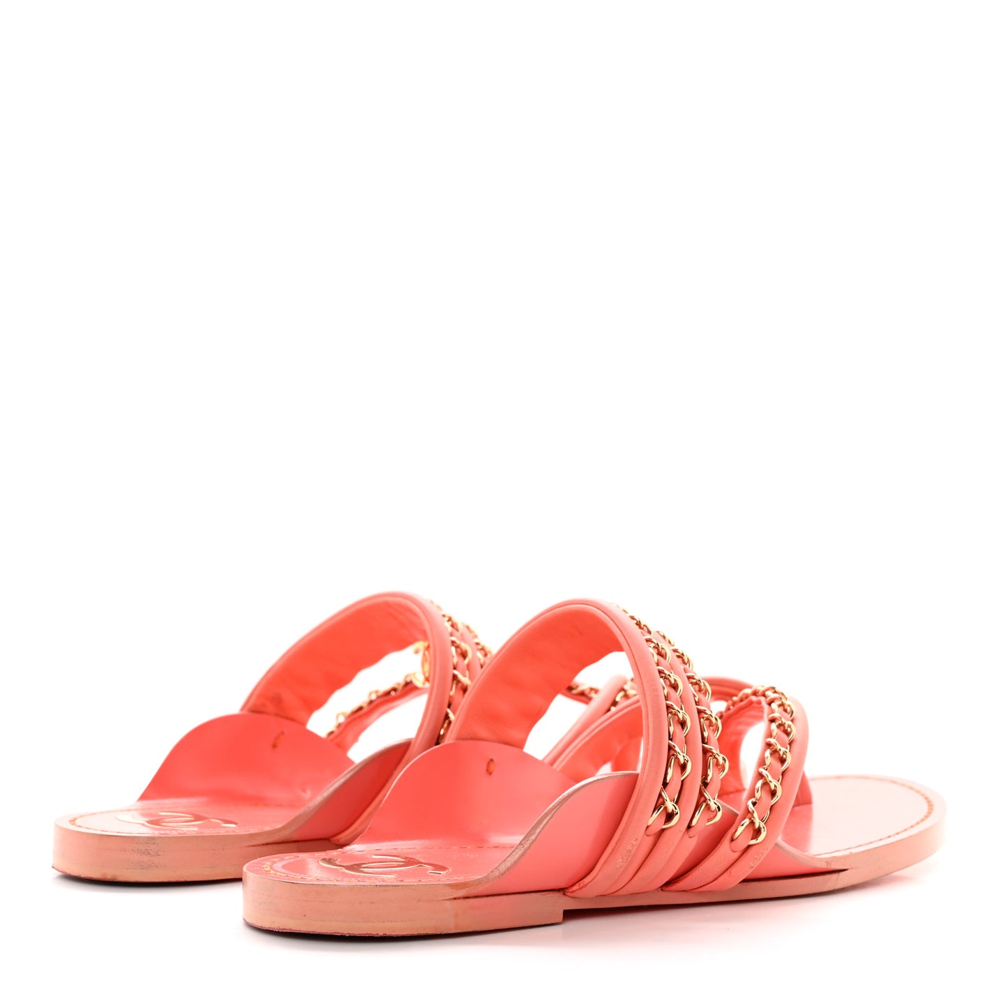 Calfskin Chain CC Thong Flat Sandals 38 Coral