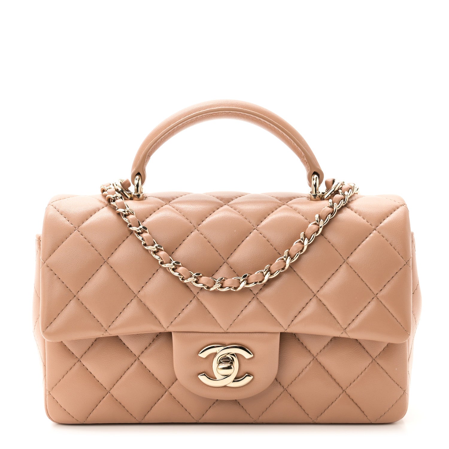 Chanel Lambskin Quilted Mini Top Handle Rectangular Flap Beige 1 of 11