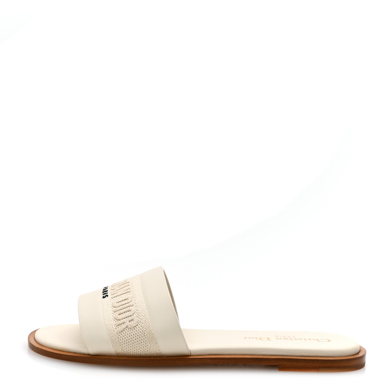 Christian Dior Calfskin Canvas Embroidered Dway Flat Slide Sandals