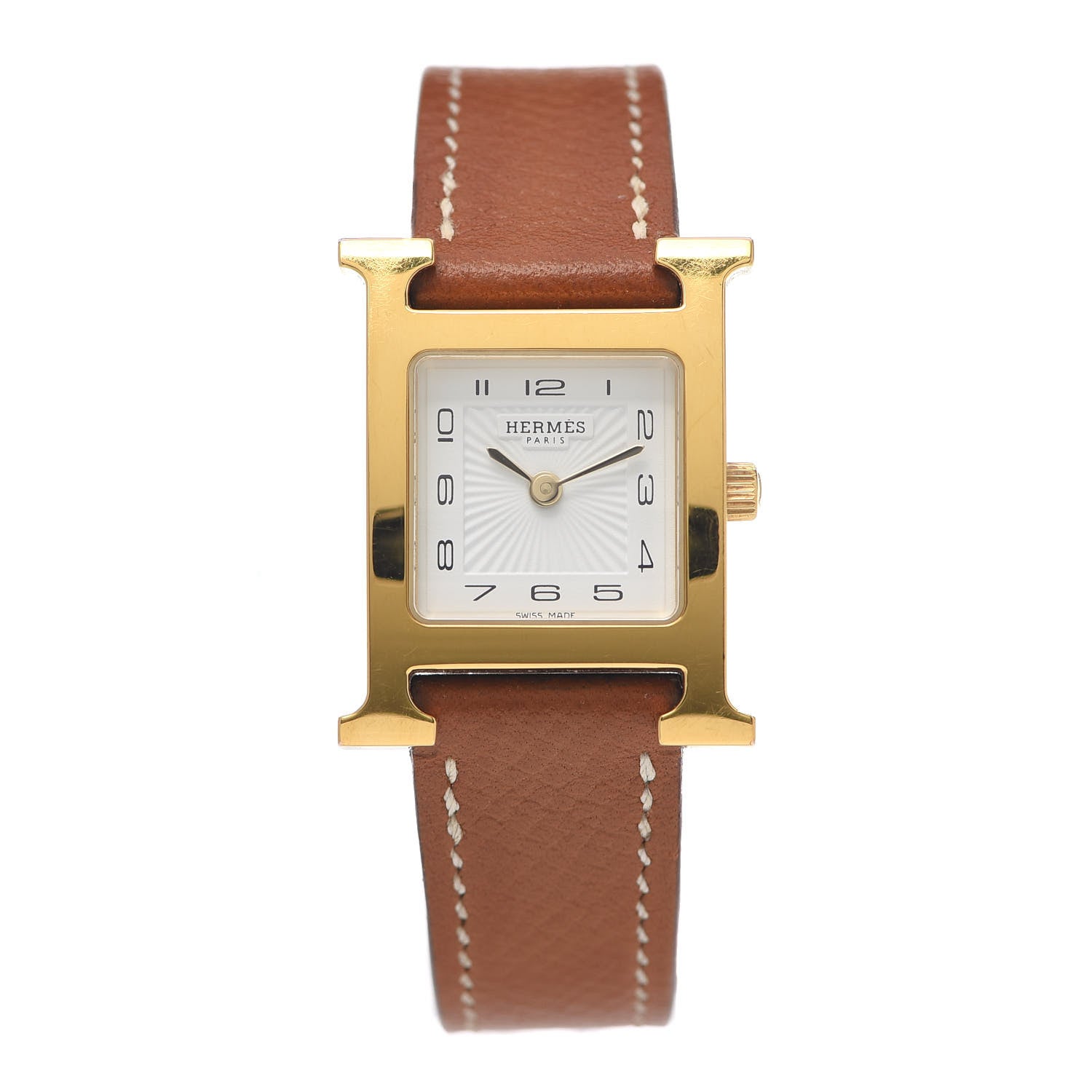 Hermes Stainless Steel Epsom 21mm Heure H Hour Quartz Watch Gold 1 of 6