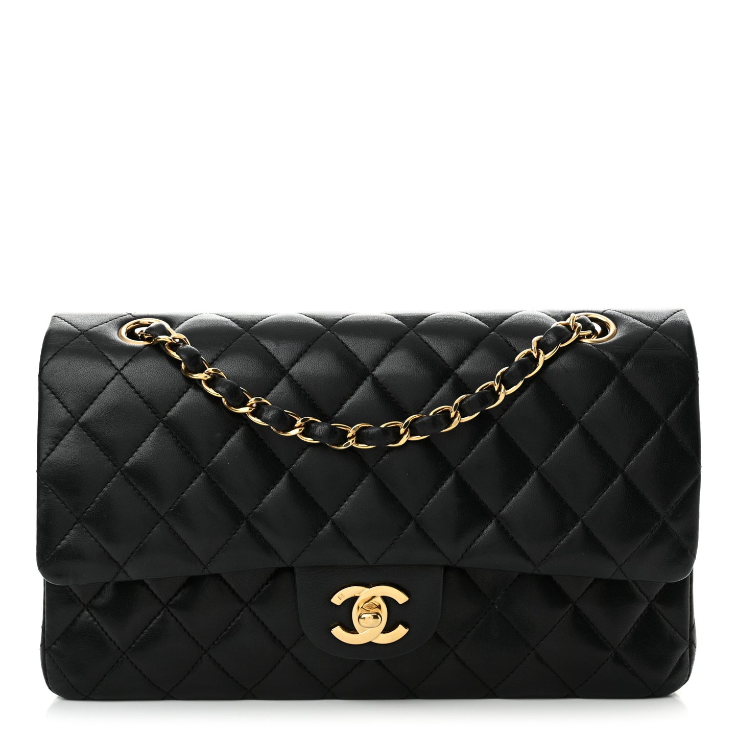 Lambskin Quilted Medium Double Flap Black