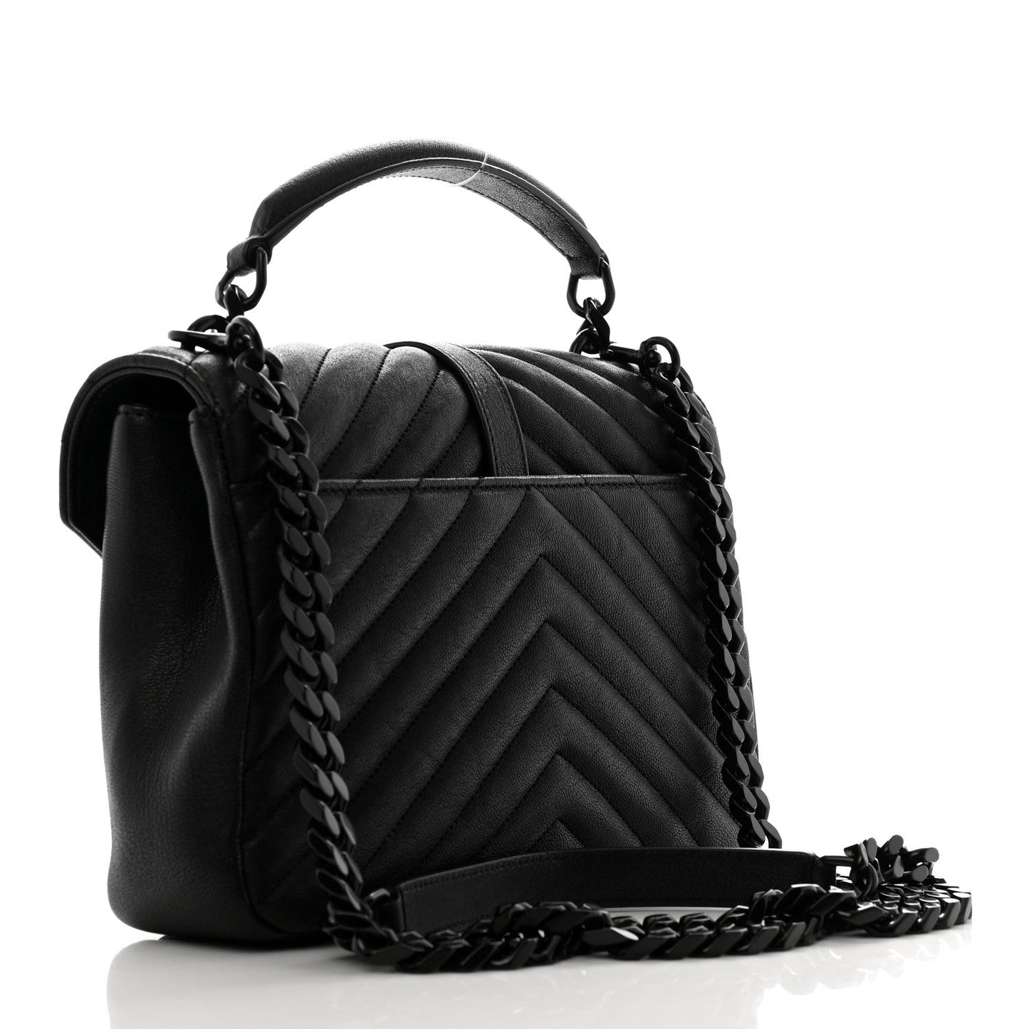 Sheepskin Matelasse Chevron Monogram Monochrome Medium College Bag Black