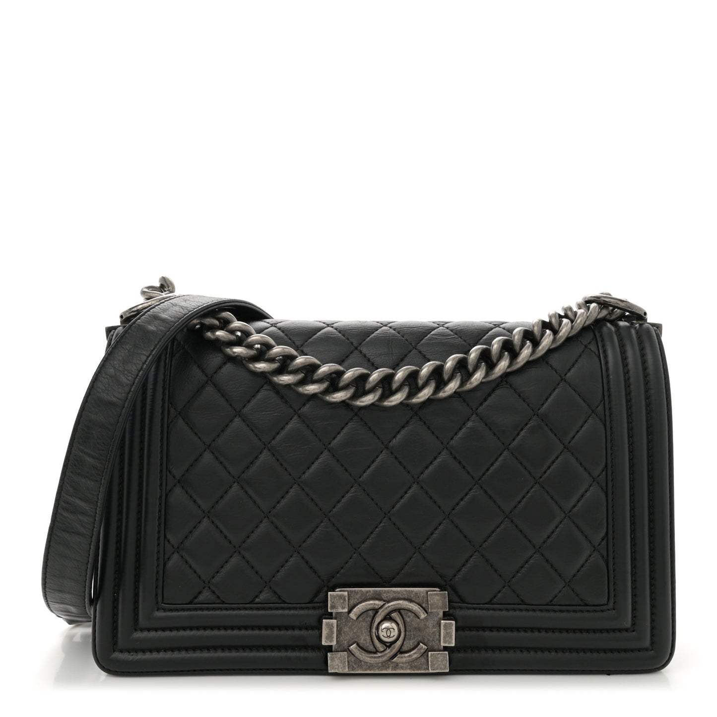 Calfskin Quilted Medium Boy Flap Black