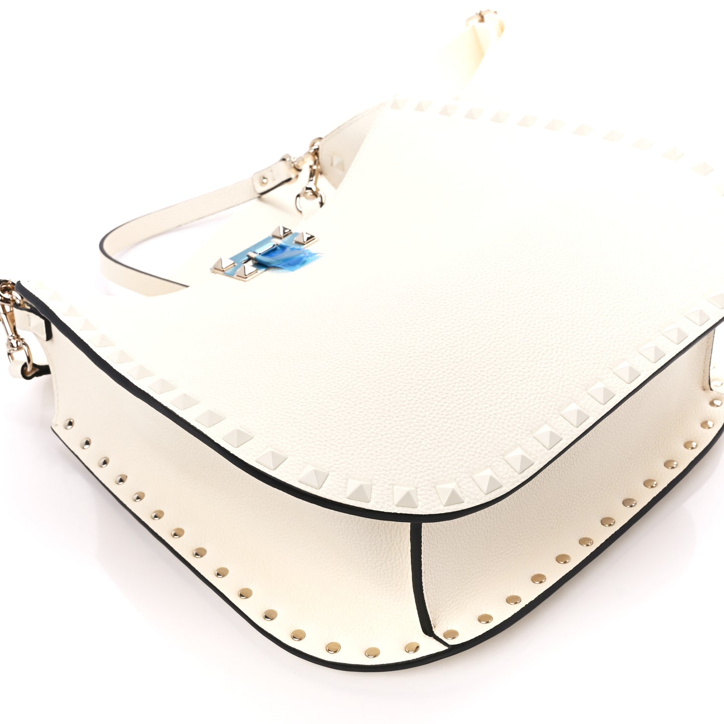 Grainy Calfskin Rockstud Flip-Lock Hobo Bag Ivory