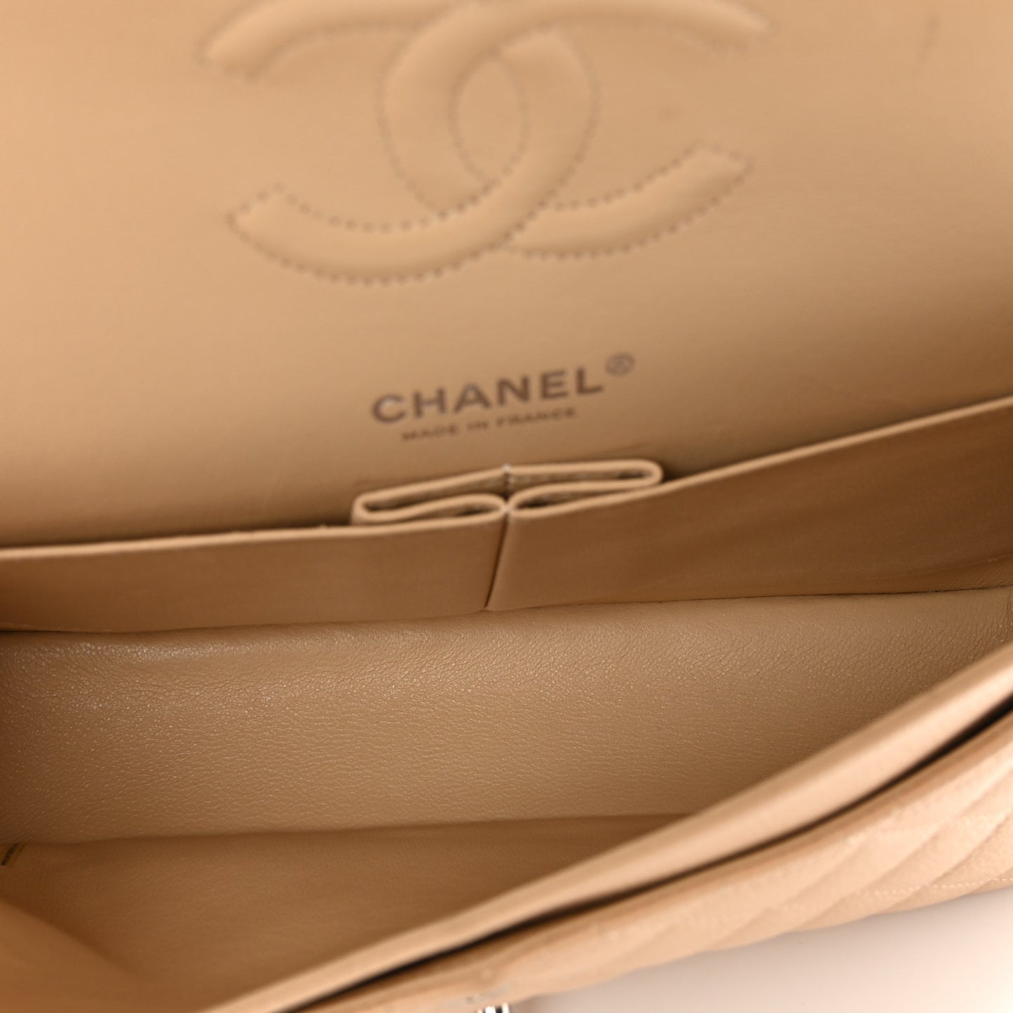 Caviar Quilted Medium Double Flap Beige