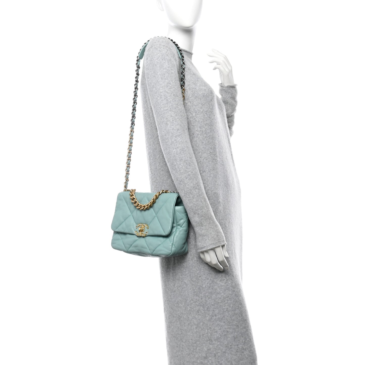 Goatskin Quilted Medium Chanel 19 Flap Light Blue