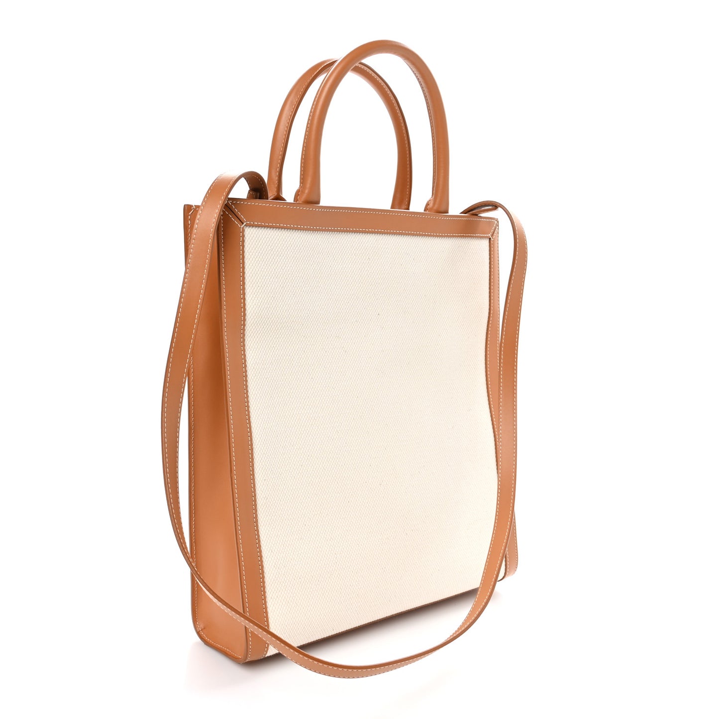 Canvas Calfskin Logo Print Small Vertical Cabas Natural Tan