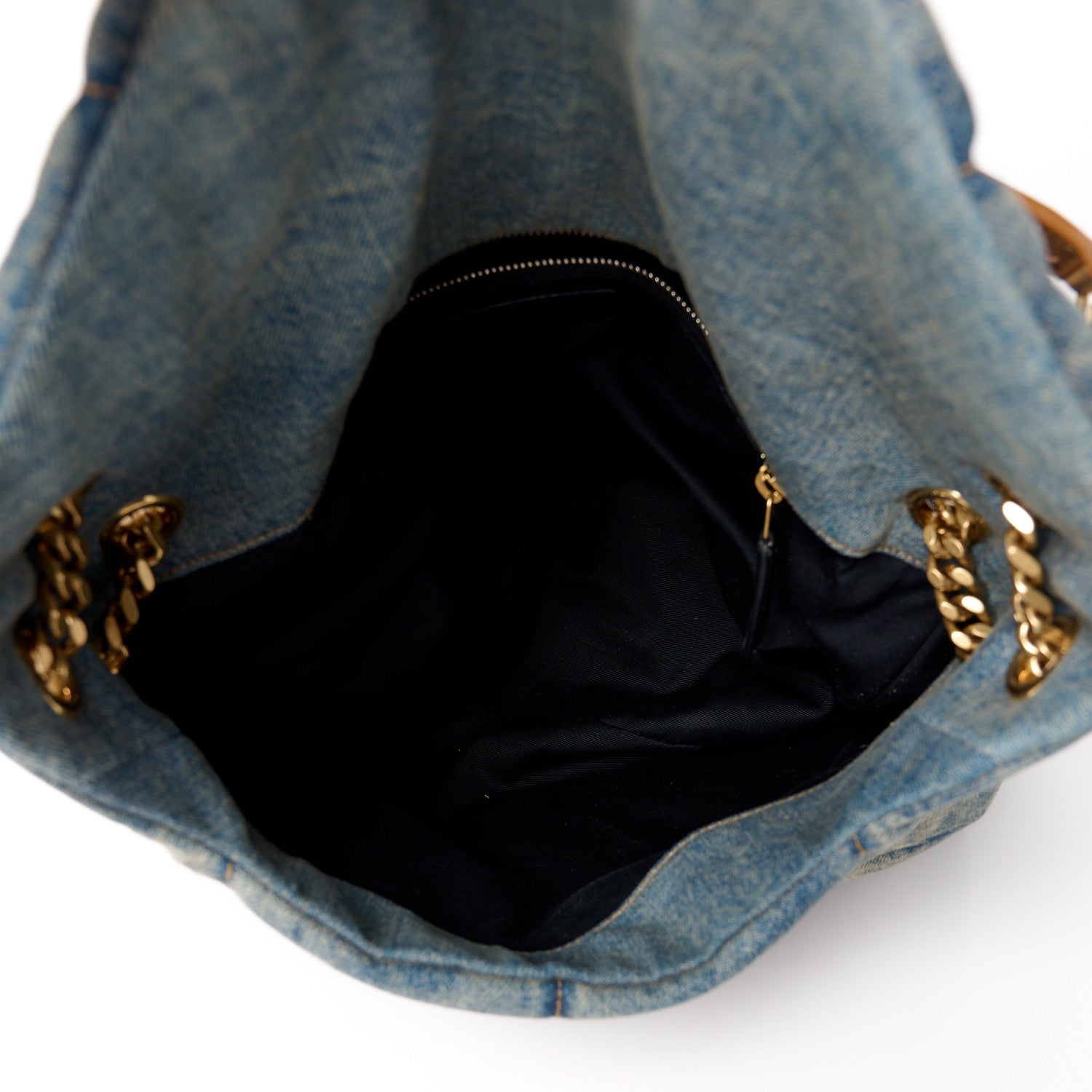 Saint Laurent Denim Quilted Medium Loulou Puffer Monogram Chain Satchel Blue Cinnamon 5 of 10