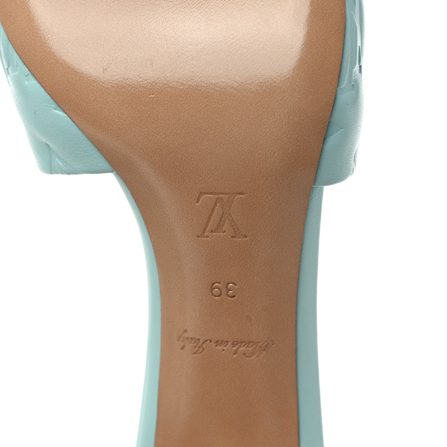 Lambskin Embossed Monogram Revival High Heel Mules 39 Light Blue