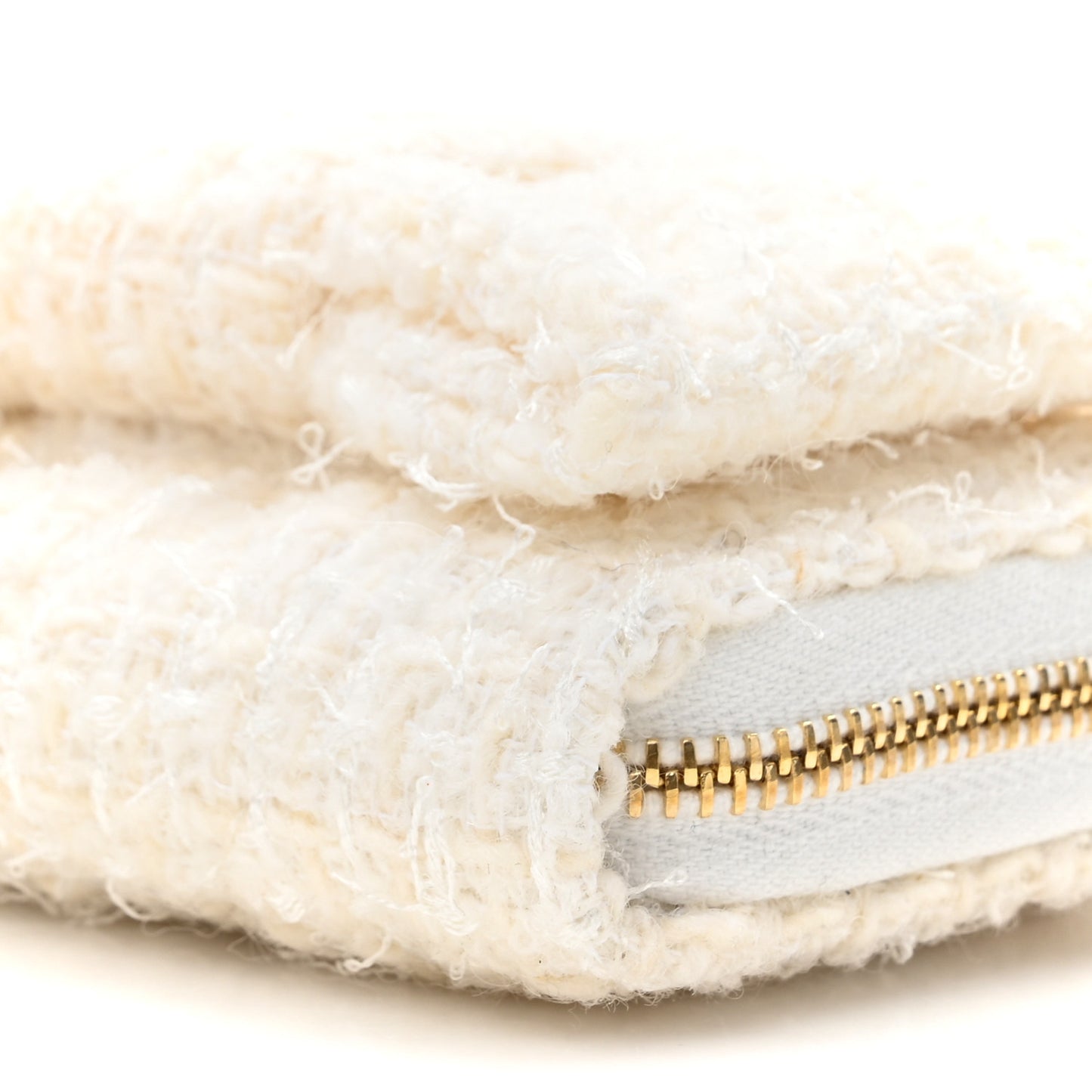 Tweed Quilted Bow Flap Card Holder On Chain White