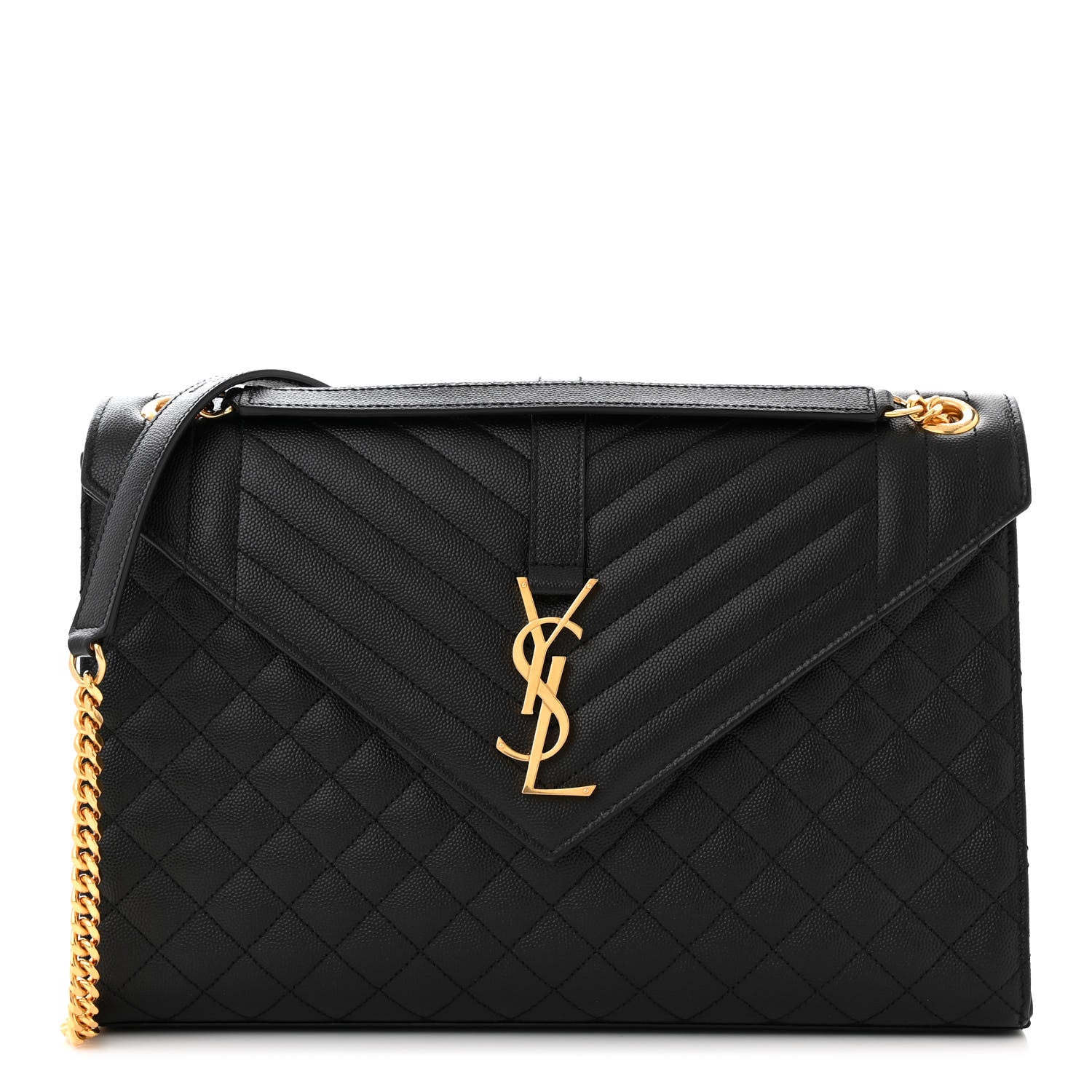 Saint Laurent Grain De Poudre Textured Mixed Matelasse Large Triquilt Monogram Satchel Black 1 of 10