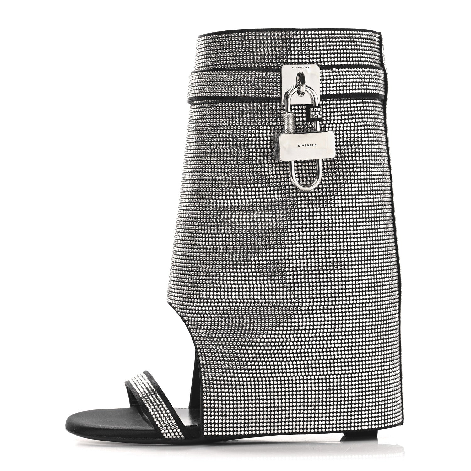 Givenchy Satin Strass Shark Lock Sandals 38.5 Silvery 1705594