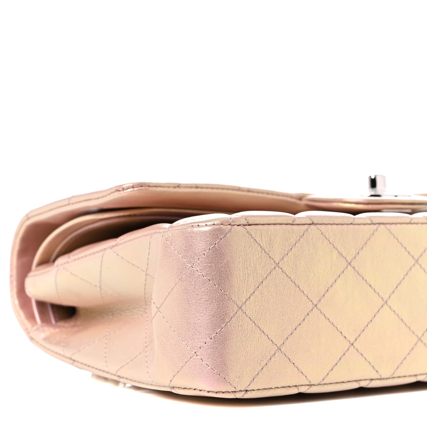 Iridescent Calfskin Quilted Medium Double Flap Pink