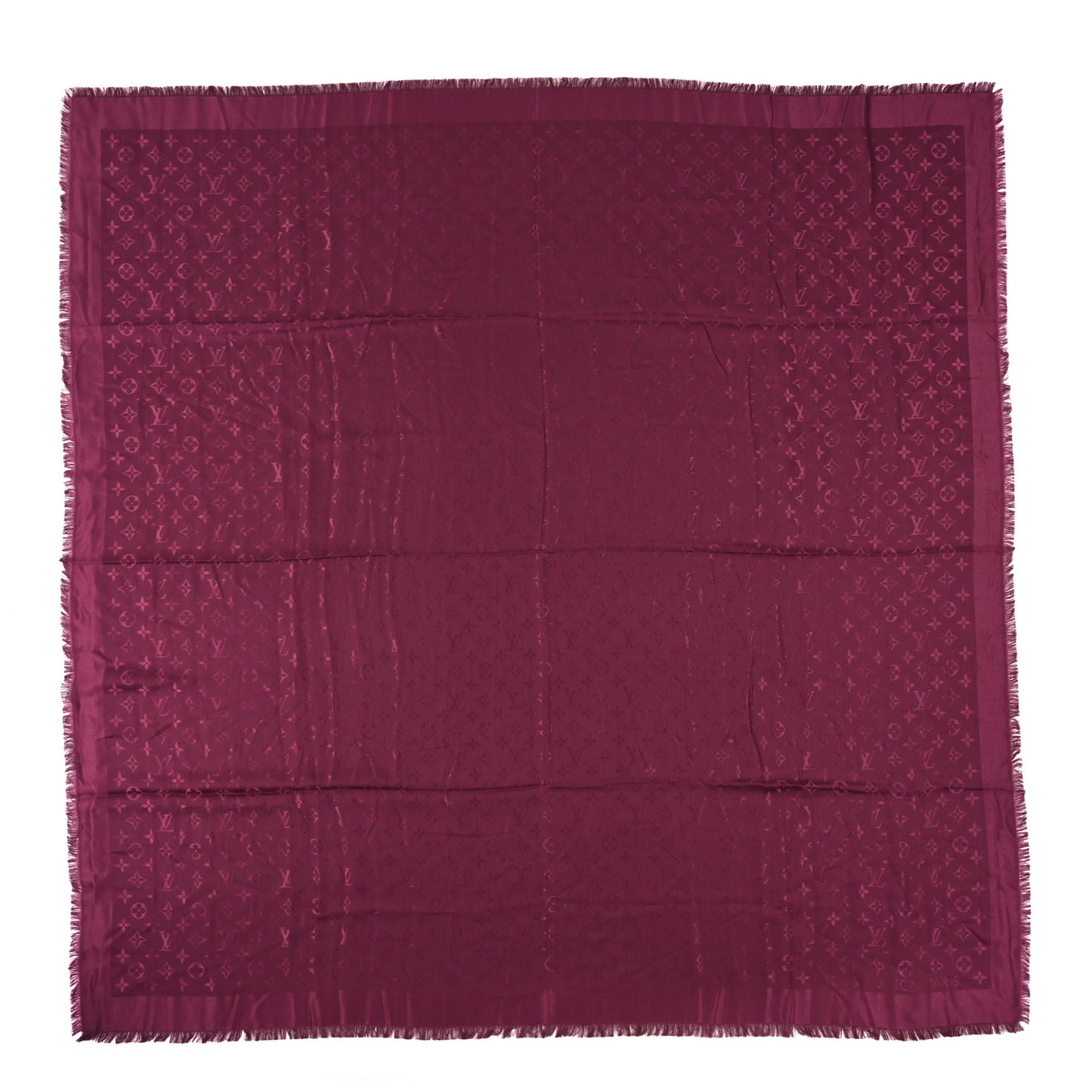 Silk Wool Monogram Shawl Wine Red