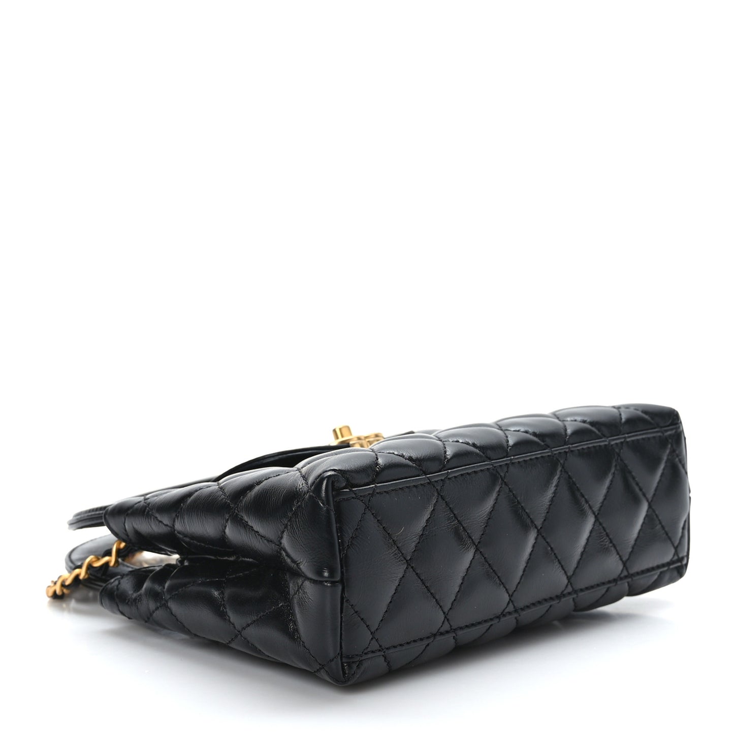 Shiny Aged Calfskin Quilted Nano Kelly Shopper Black