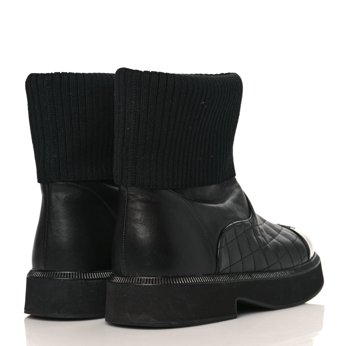Calfskin Patent Knit Quilted CC Cap Toe Boots 38 Black