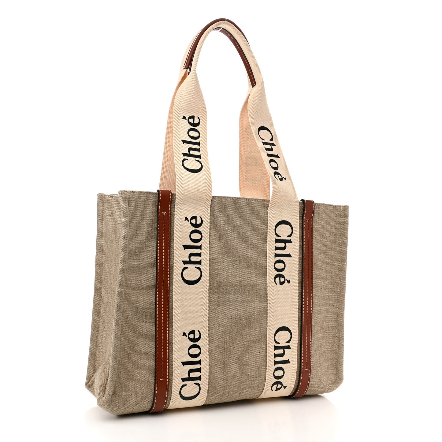 Cotton Calfskin Medium Woody Ribbon Tote White Brown