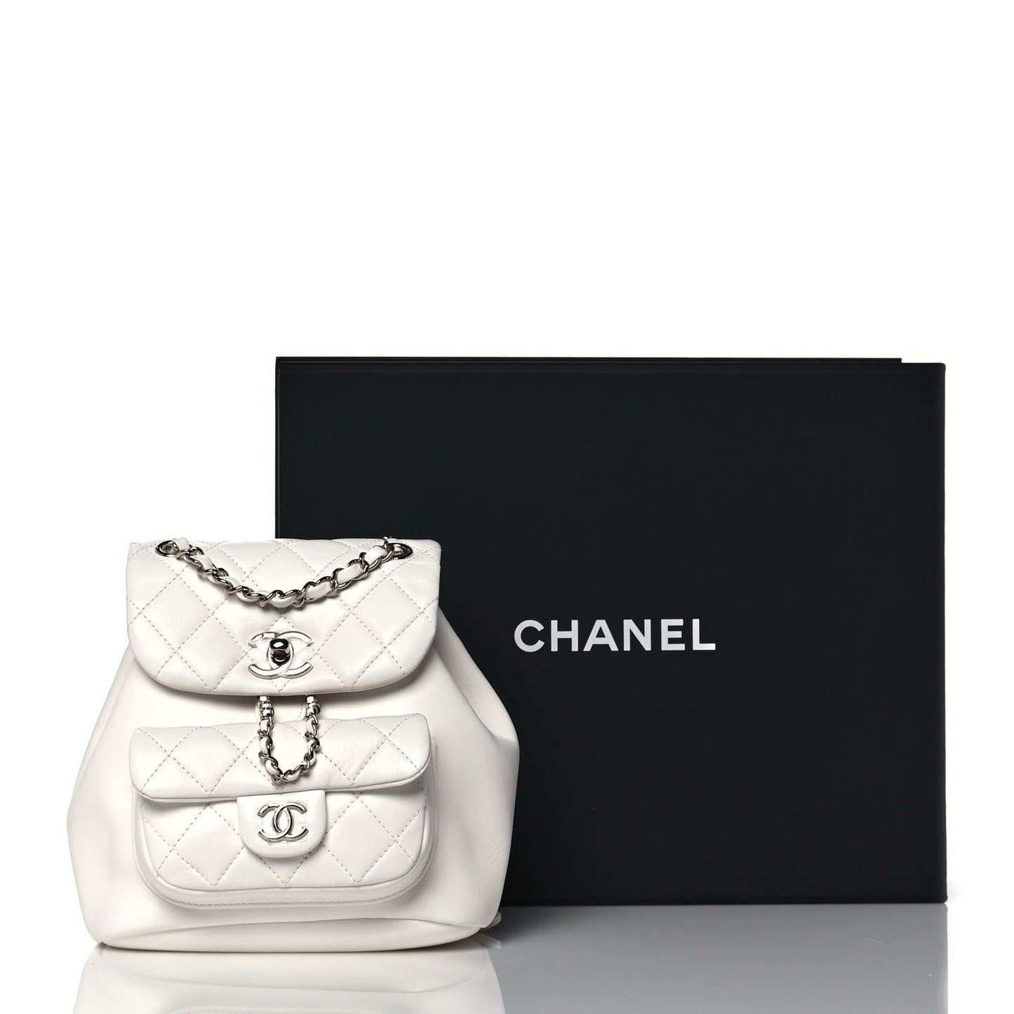 Lambskin Quilted Small Duma Drawstring Backpack White