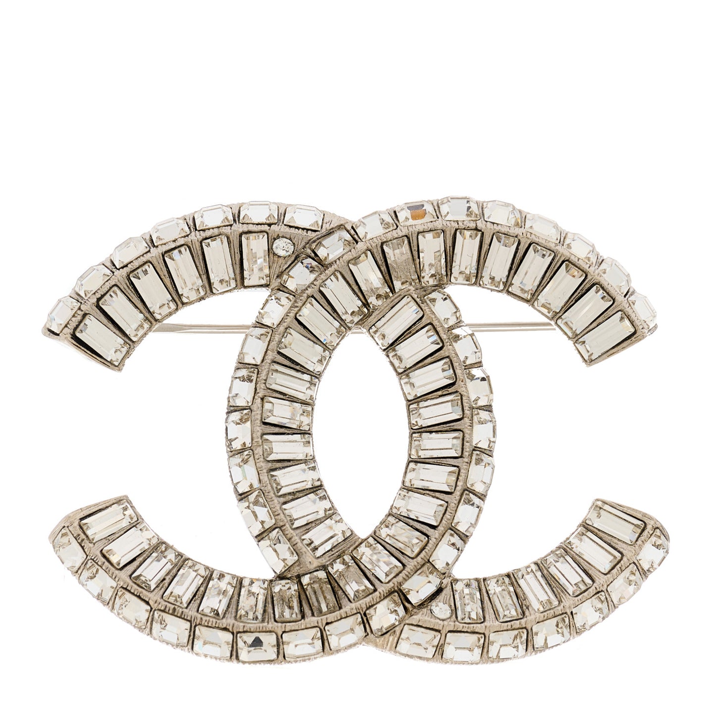Baguette Crystal CC Brooch Silver
