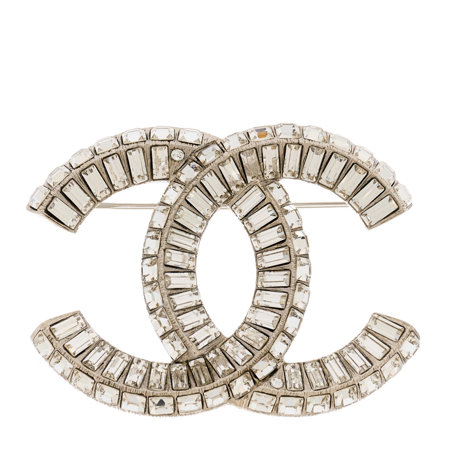 Chanel Baguette Crystal CC Brooch Silver 1 of 5