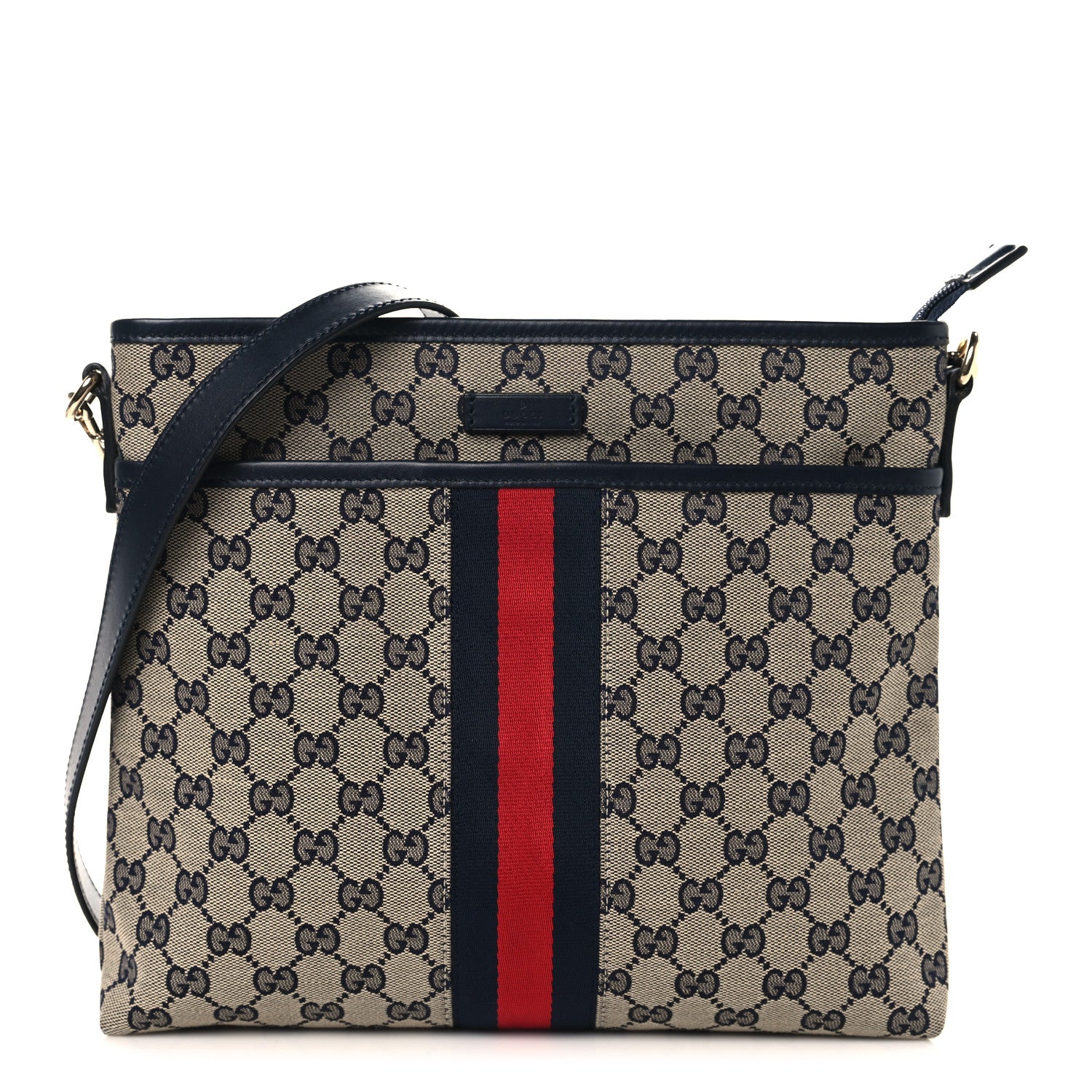 Gucci GG Supreme Monogram Web Flat Messenger Bag Navy 1874896