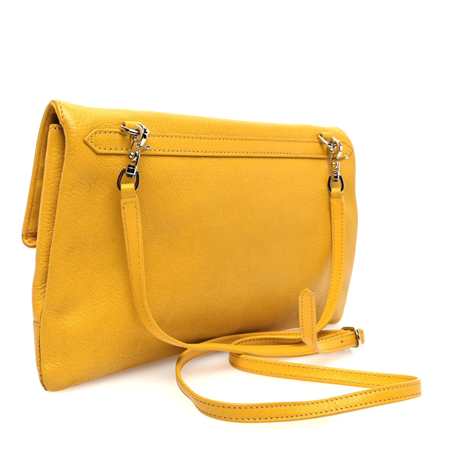 Balenciaga Chevre Silver Metallic Edge Hardware Envelope Clutch Jaune Epi 3 of 11