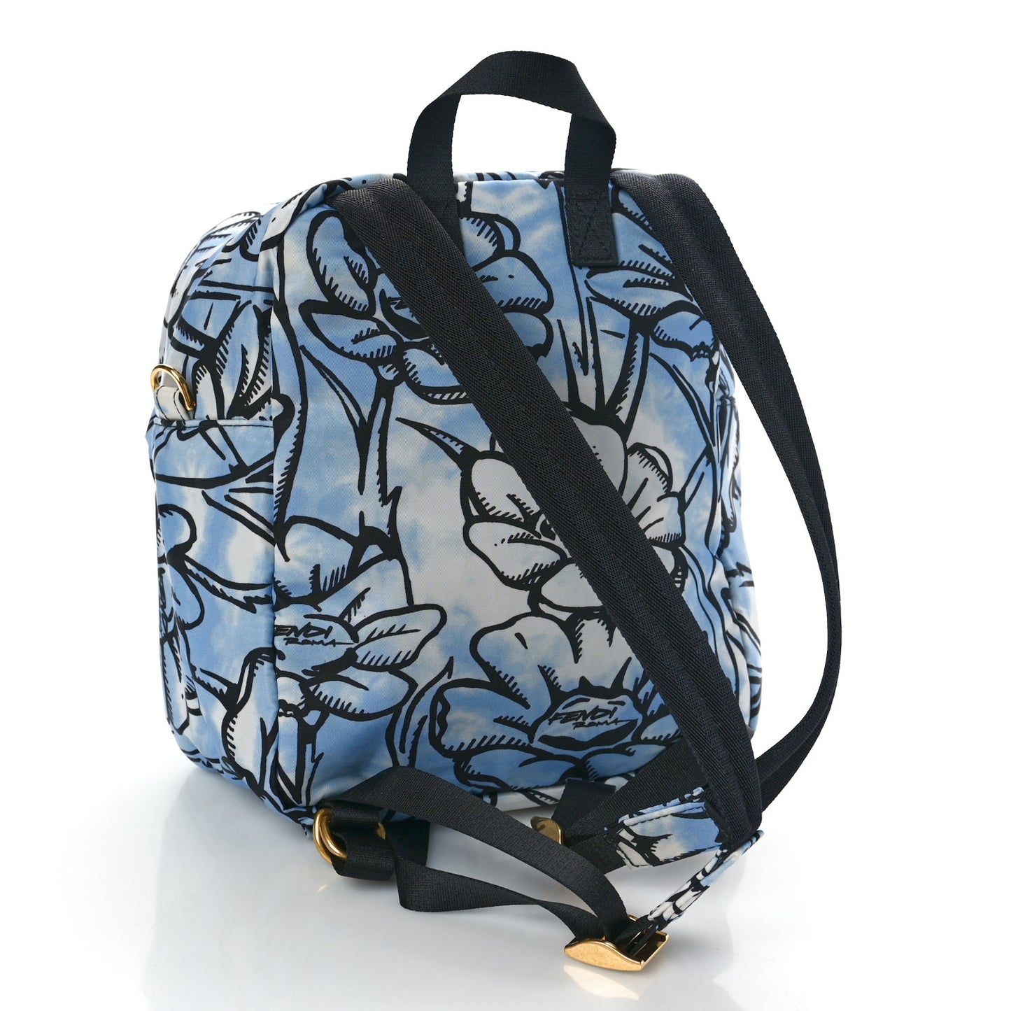 X JOSHUA VIDES Nylon Flower Clouds Print Pocket Backpack White Celeste Black