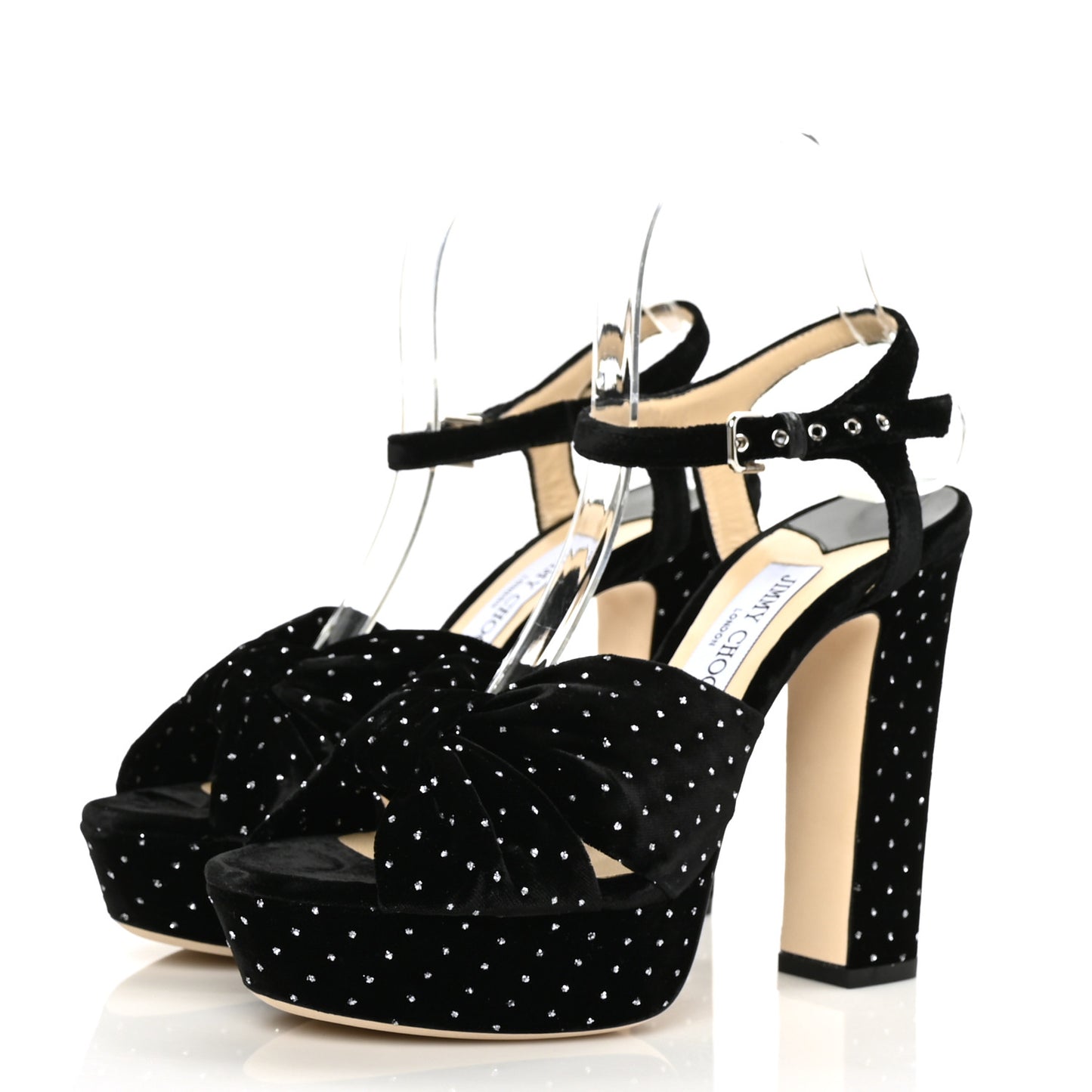 Velvet Glitter Spotted Velvet Heloise Pumps 39 Black Silver