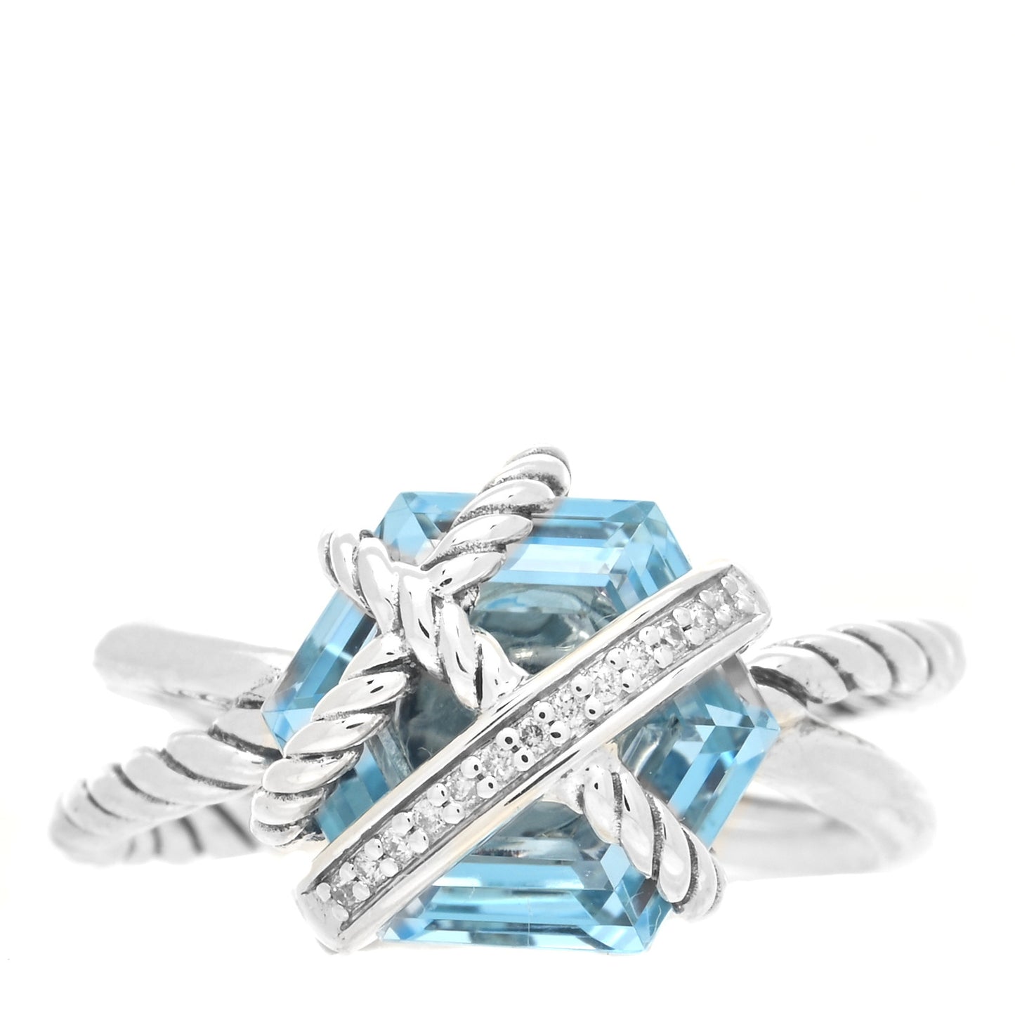 Sterling Silver Diamond Blue Topaz 10mm Cable Wrap Ring 50 5.5