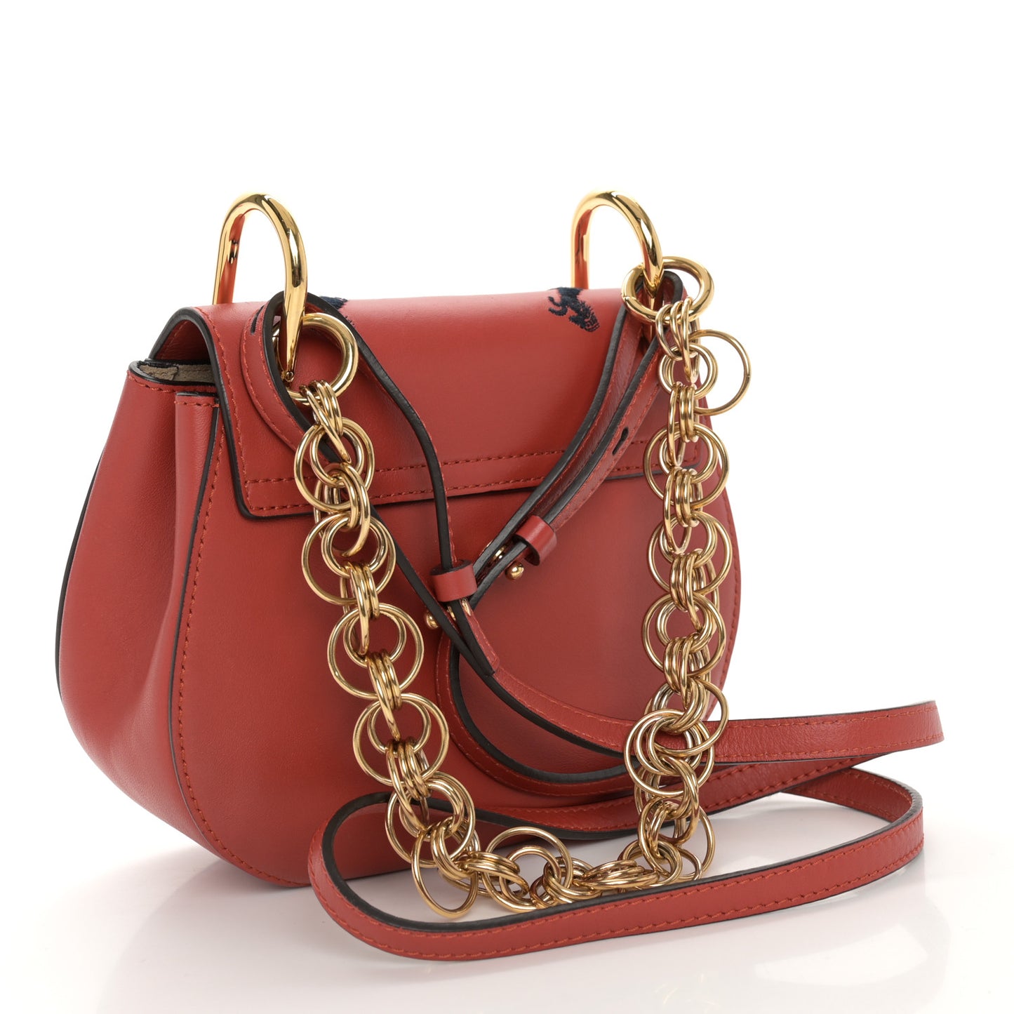 Calfskin Little Horses Embroidered Mini Drew Bijou Shoulder Bag Earthy Red