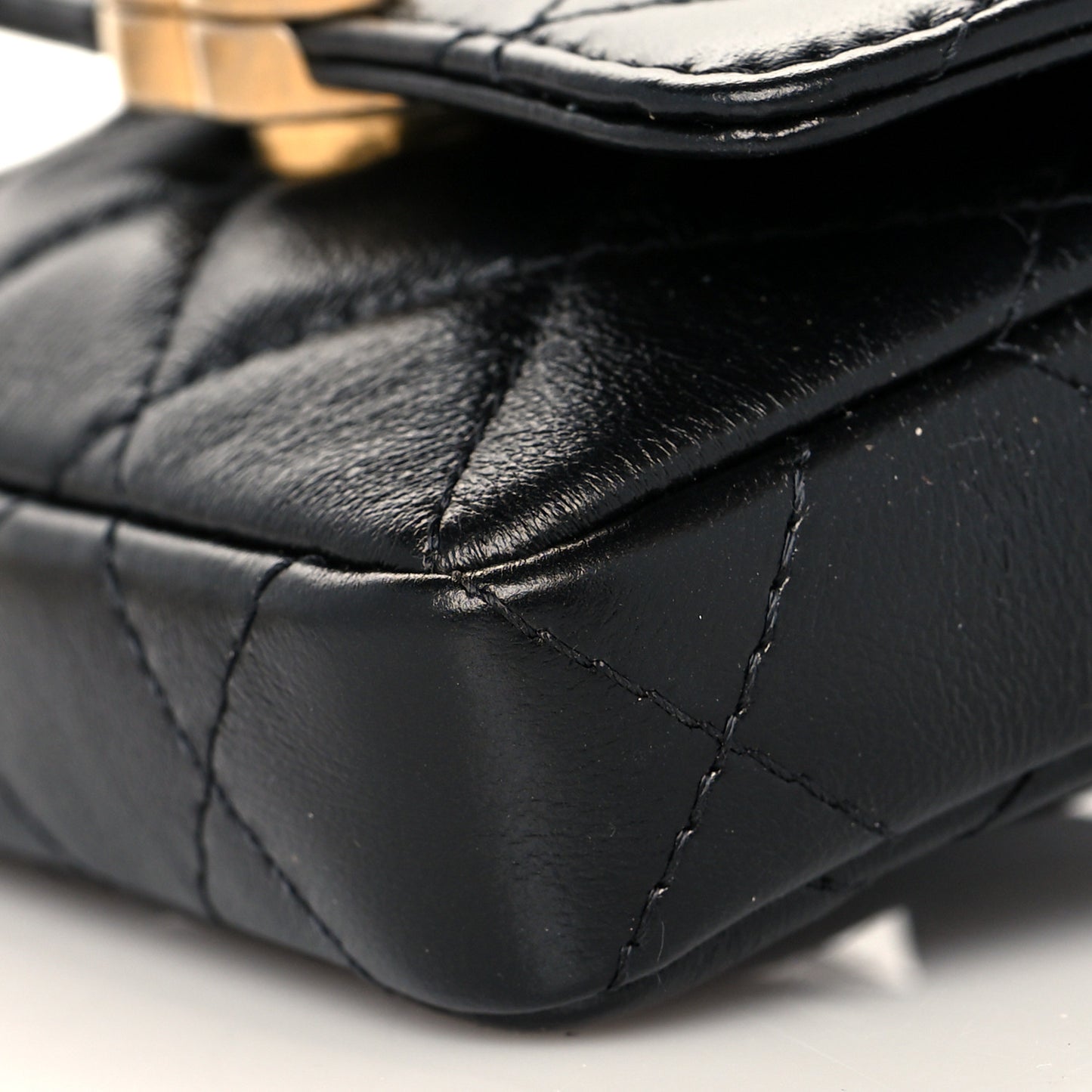 Lambskin Lacquered Metal Quilted Flap Chain Belt Bag Black