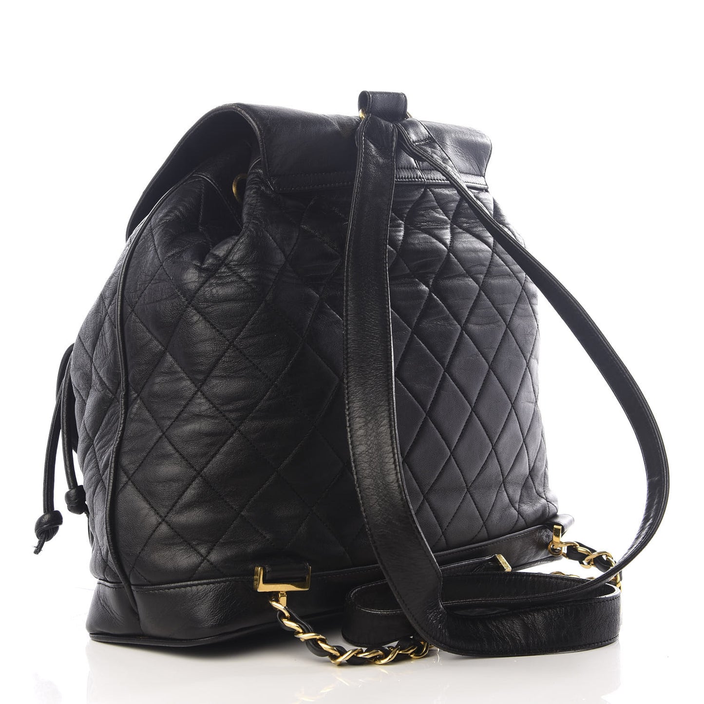 Lambskin Quilted Drawstring Backpack Black