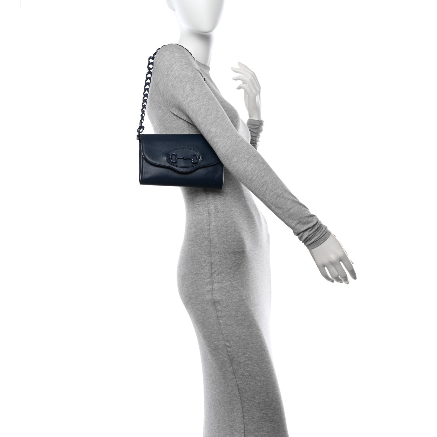 Azalea Calfskin Web Monochrome Mini Horsebit 1955 Chain Shoulder Bag Blue