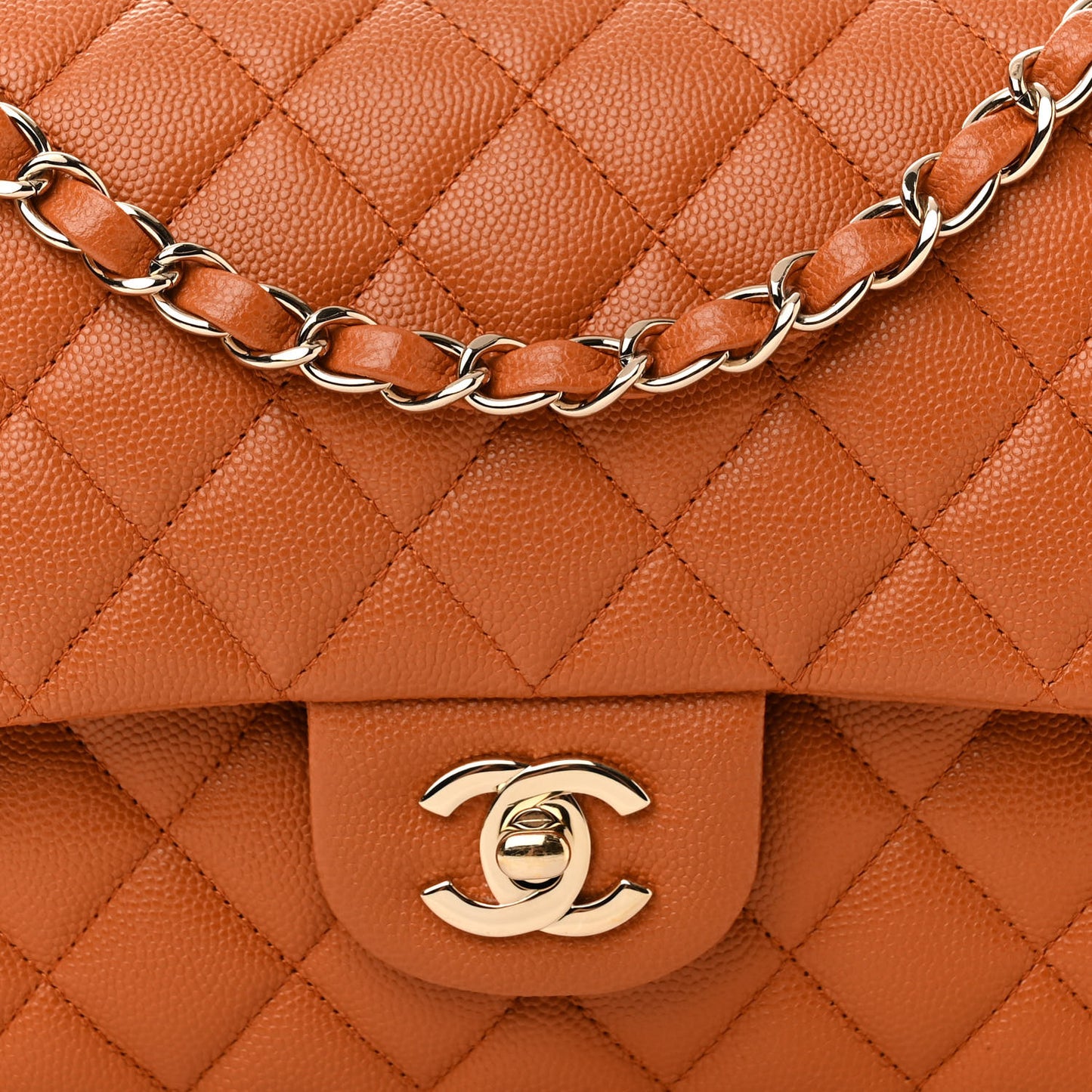 Caviar Quilted Medium Double Flap Light Brown