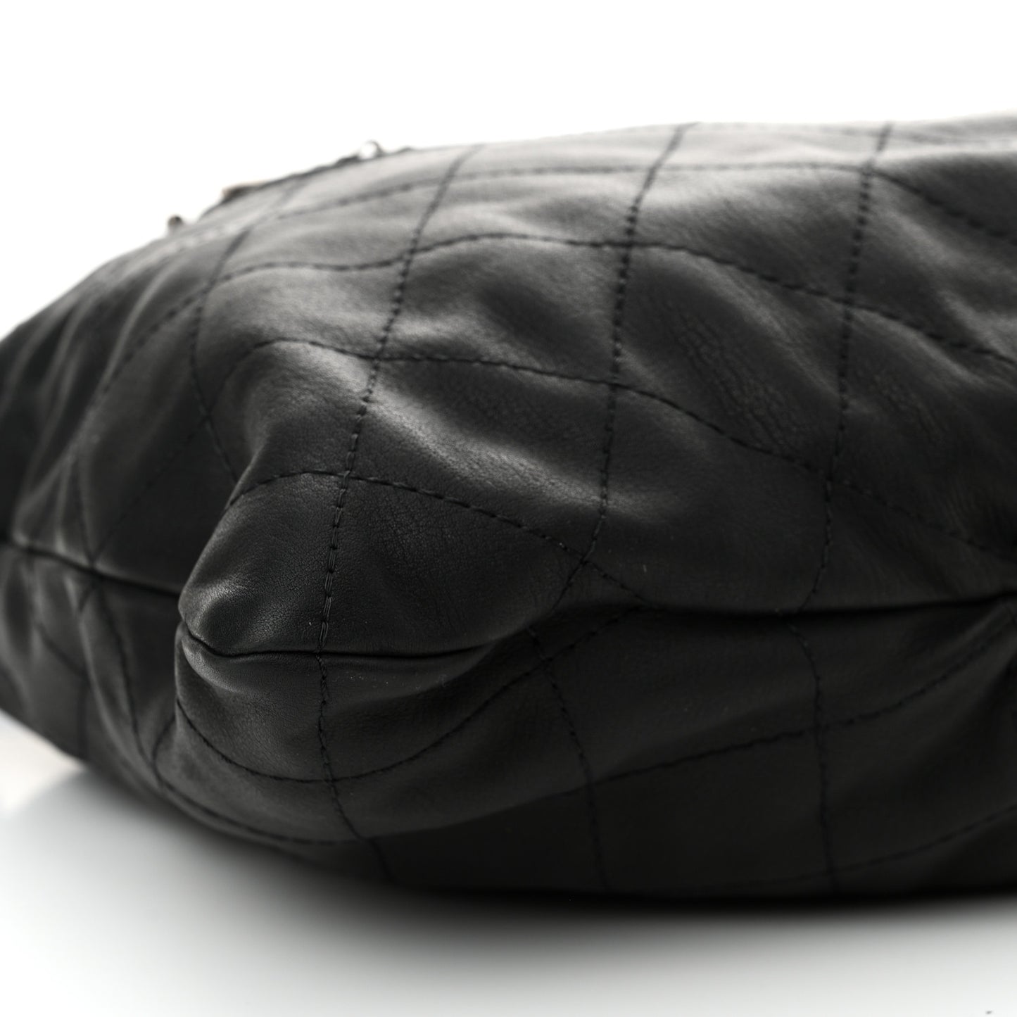 Calfskin Stitched Double Zip Hobo Black