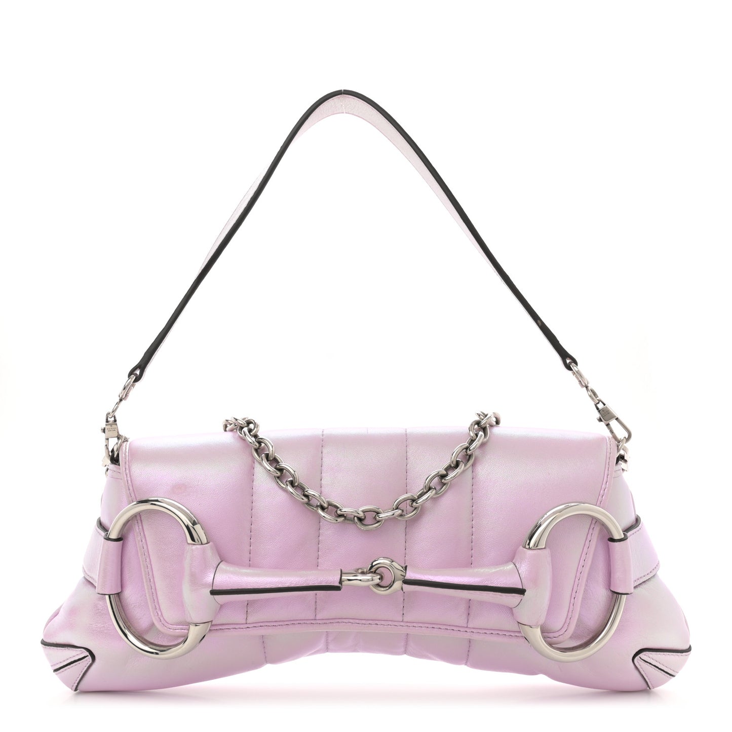 Iridescent Nappa Vertical Matelasse Medium Maxi Horsebit Chain Shoulder Bag Escape Pink