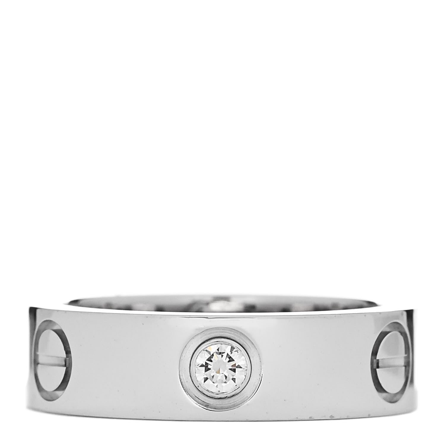Cartier 18K White Gold 3 Diamond 5.5mm LOVE Ring 52 6 1 of 4