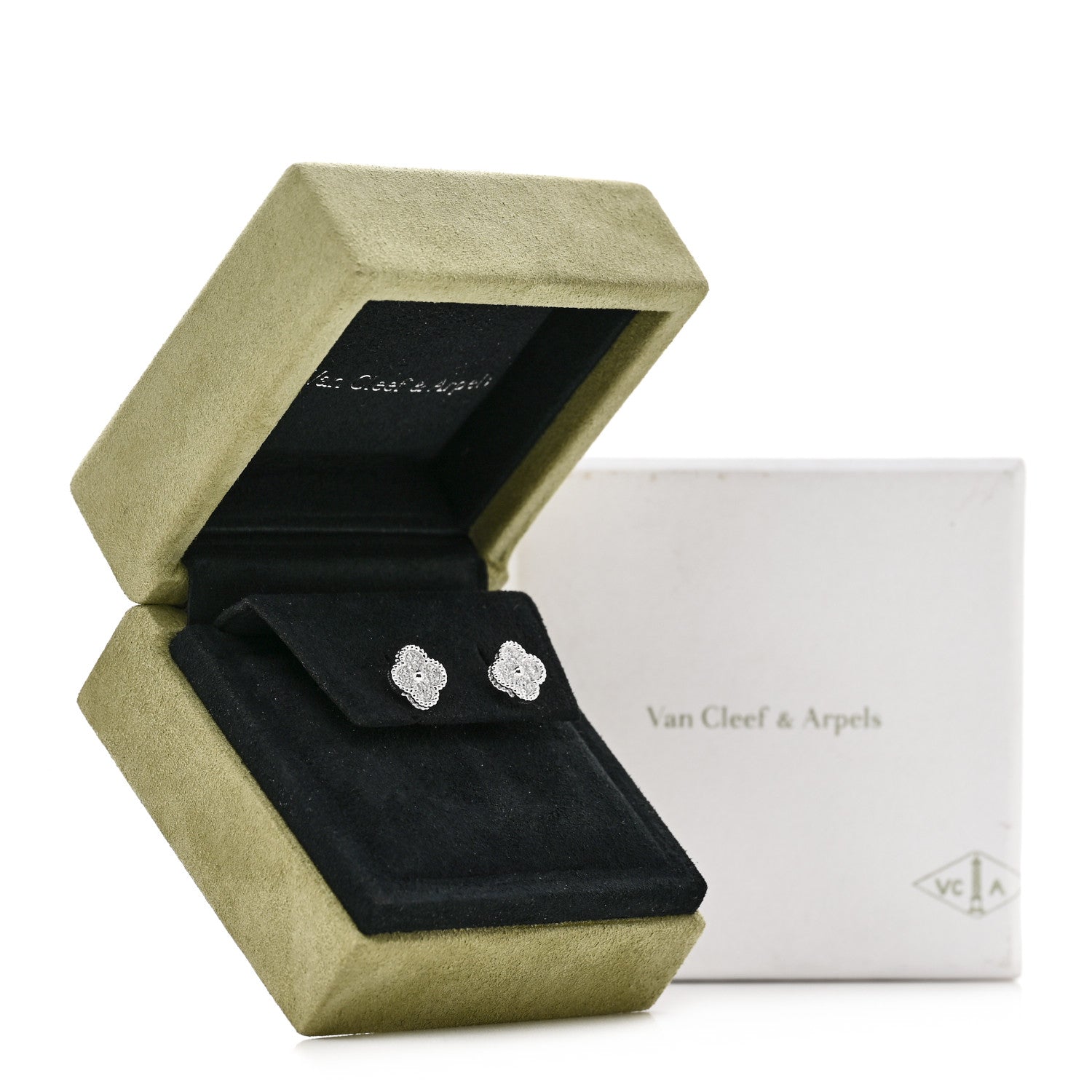 Van Cleef & Arpels 18K White Gold Diamond Sweet Alhambra Earrings 7 of 7