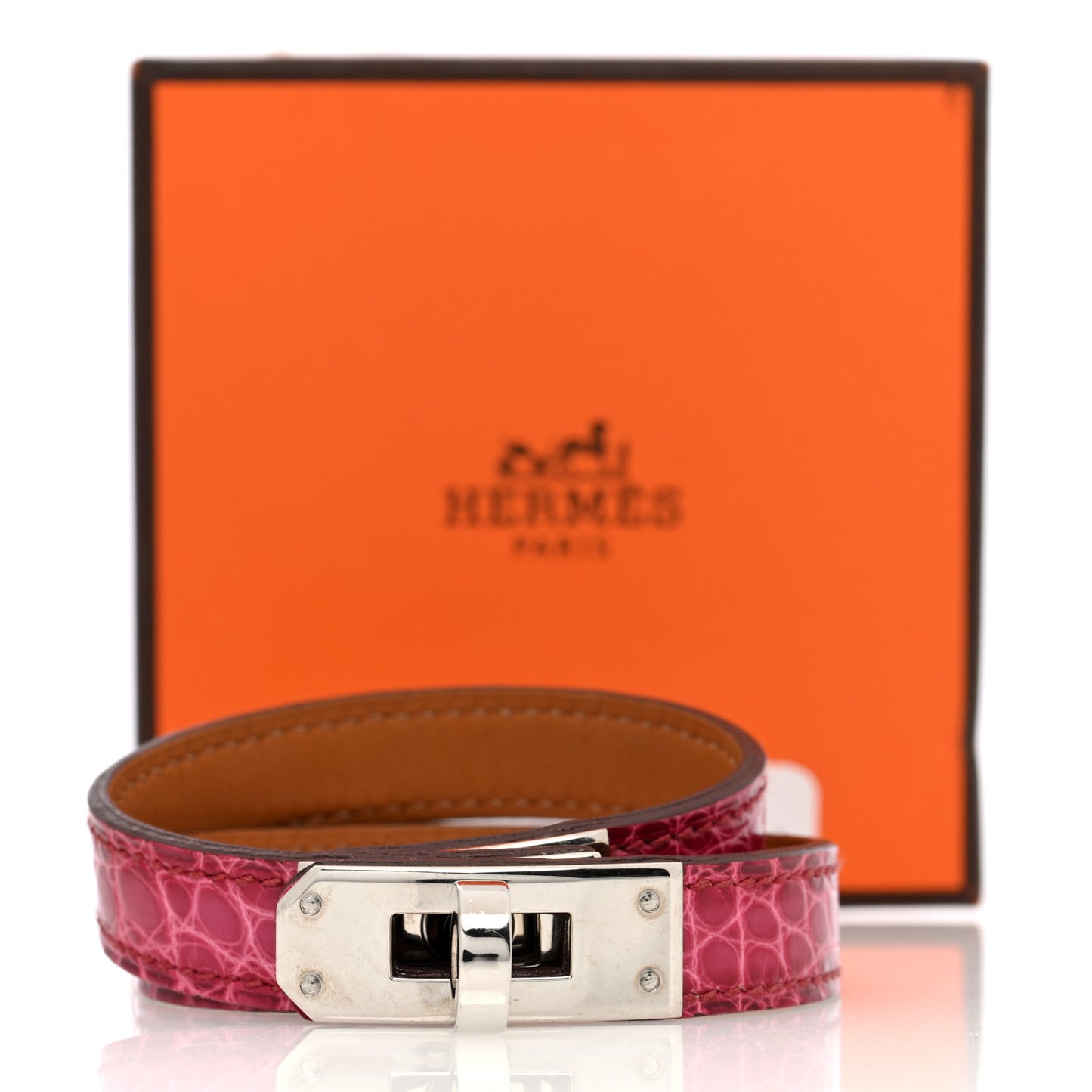 Shiny Alligator Kelly Double Tour Bracelet S Fuchsia