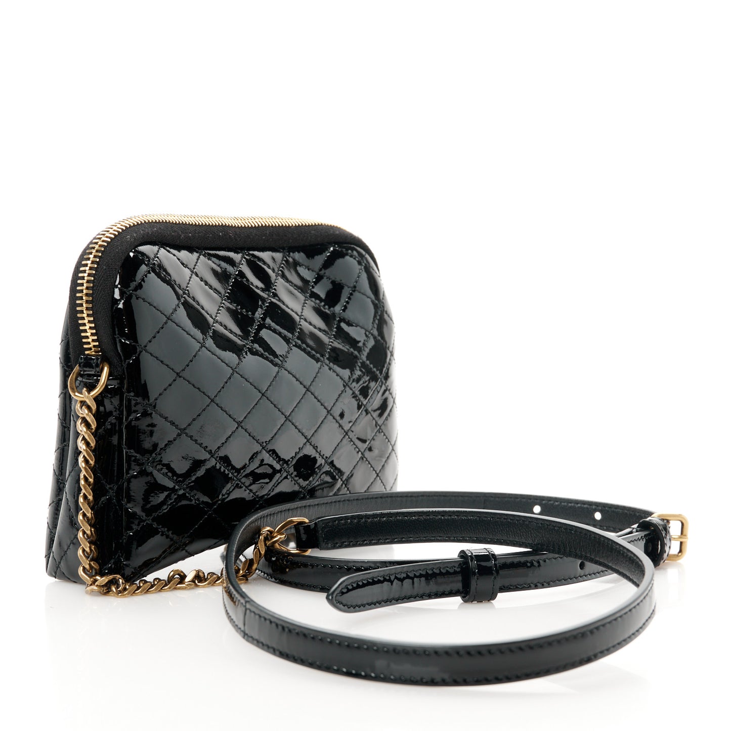 Patent Quilted Gaby Zipped Pouch Black