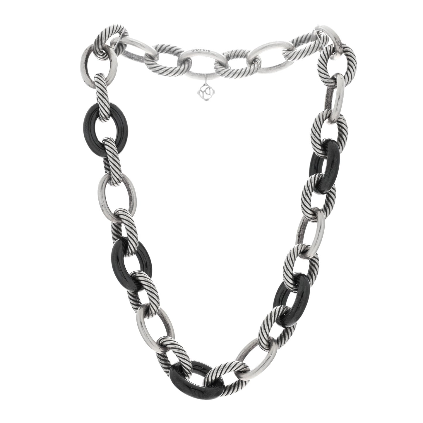 Sterling Silver Black Ceramic 18mm Large Oval Link Necklace Black