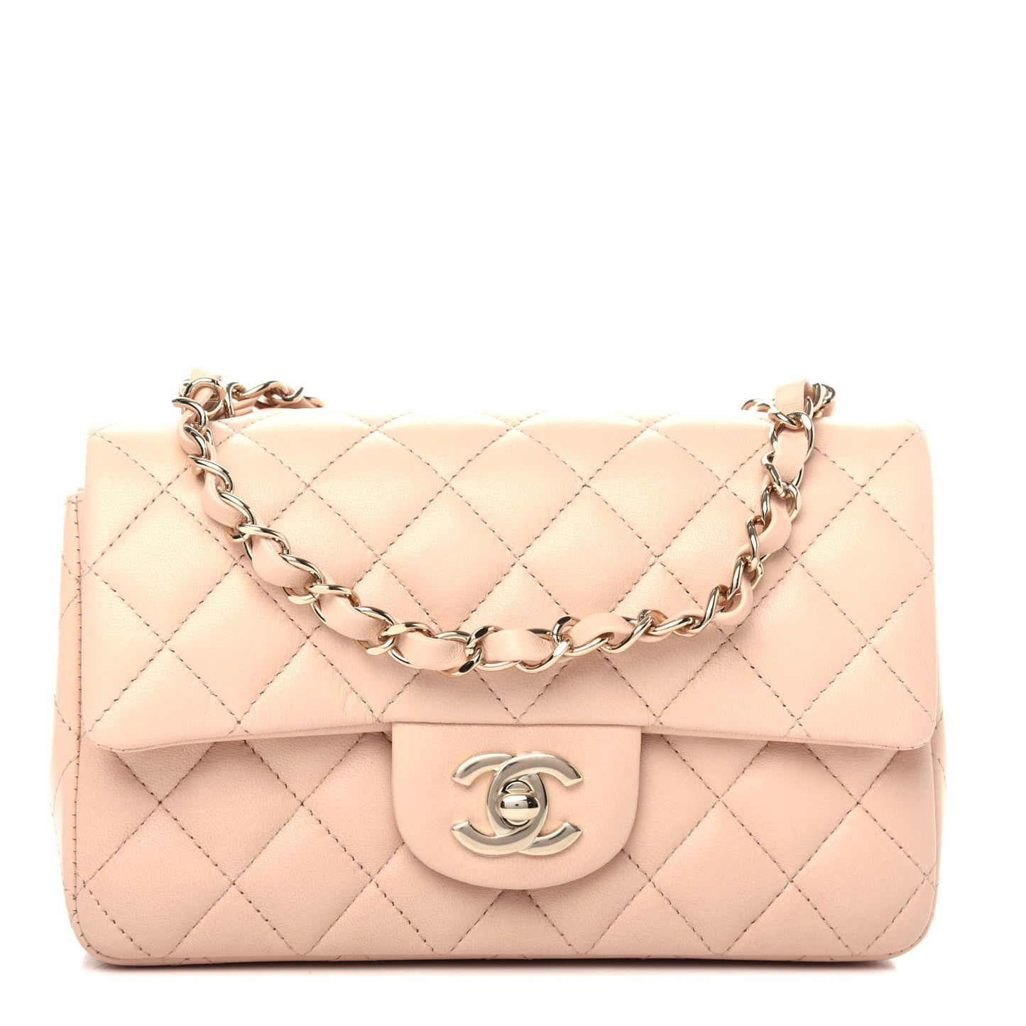 Lambskin Quilted Mini Rectangular Flap Beige