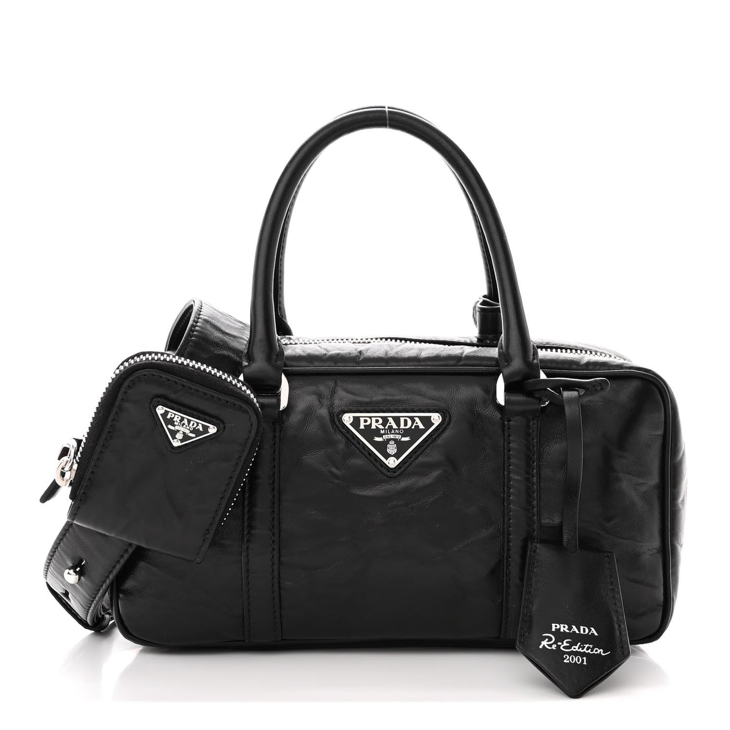 Nappa Antique Small Re-Edition 2001 Two Handle Crossbody Bag Black