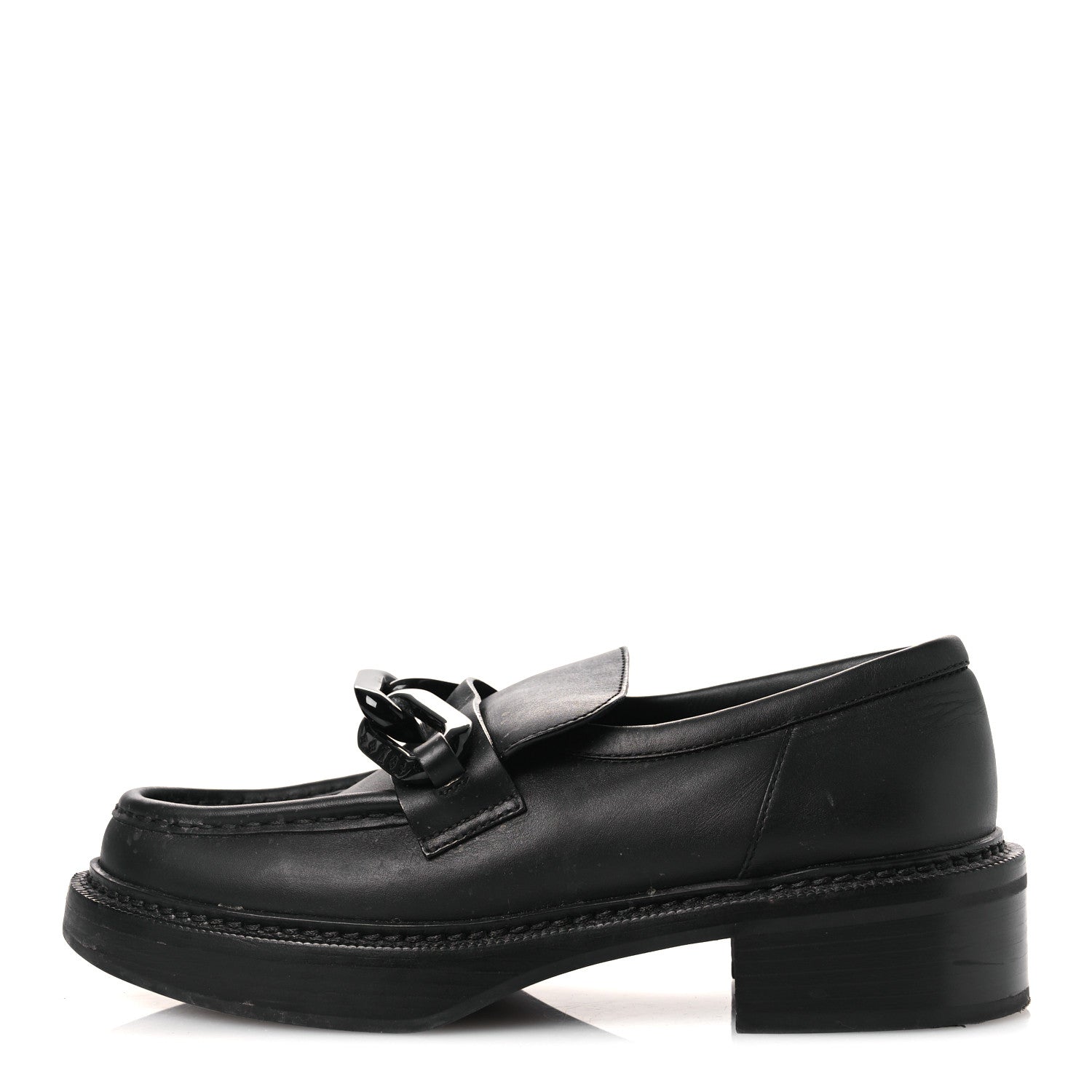 Louis Vuitton Calfskin Oversized Chain Academy Loafers 39 Black